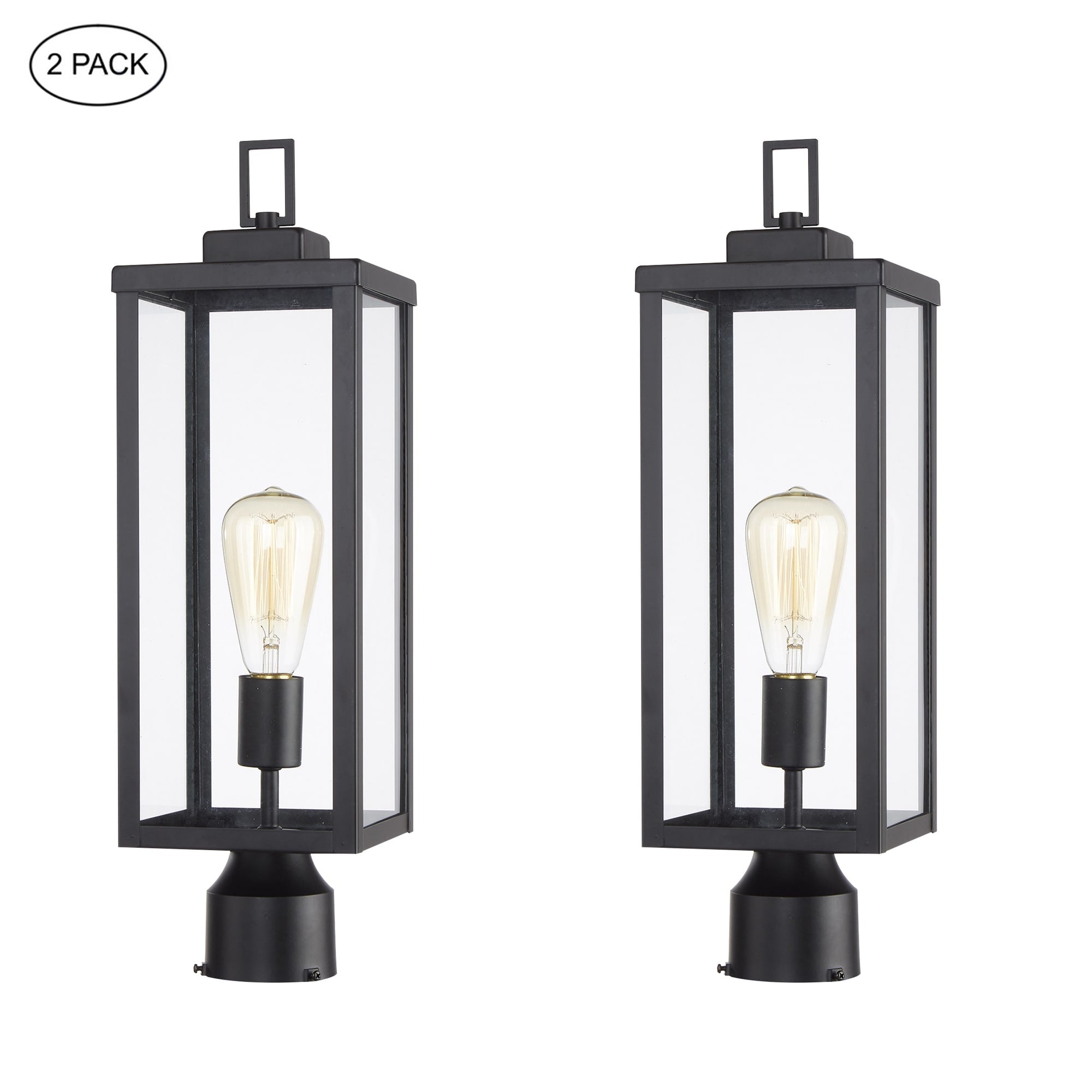 1-light Matte Black Outdoor Post Light Kits Head with Clear Glass Shade