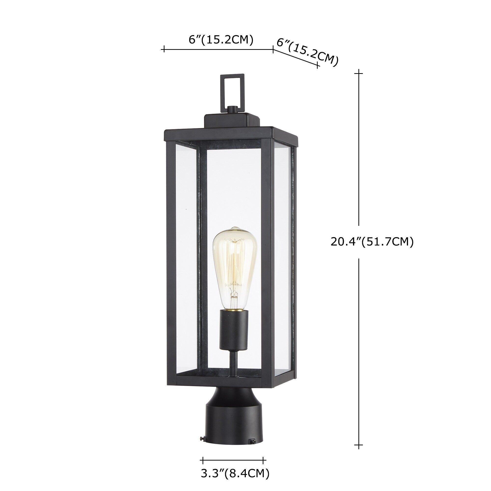 1-light Matte Black Outdoor Post Light Kits Head with Clear Glass Shade