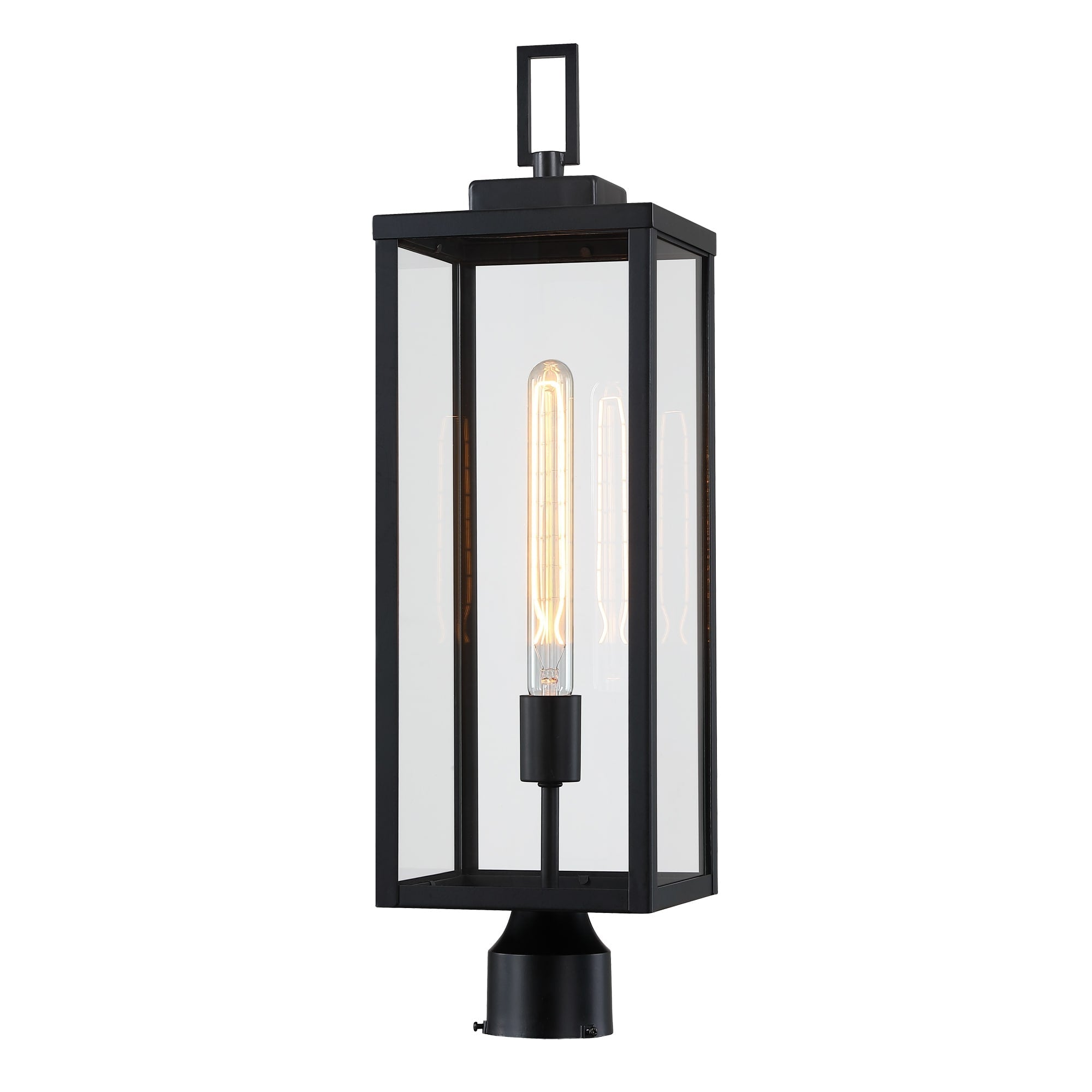 1-light Matte Black Outdoor Post Light Kits Head with Clear Glass Shade