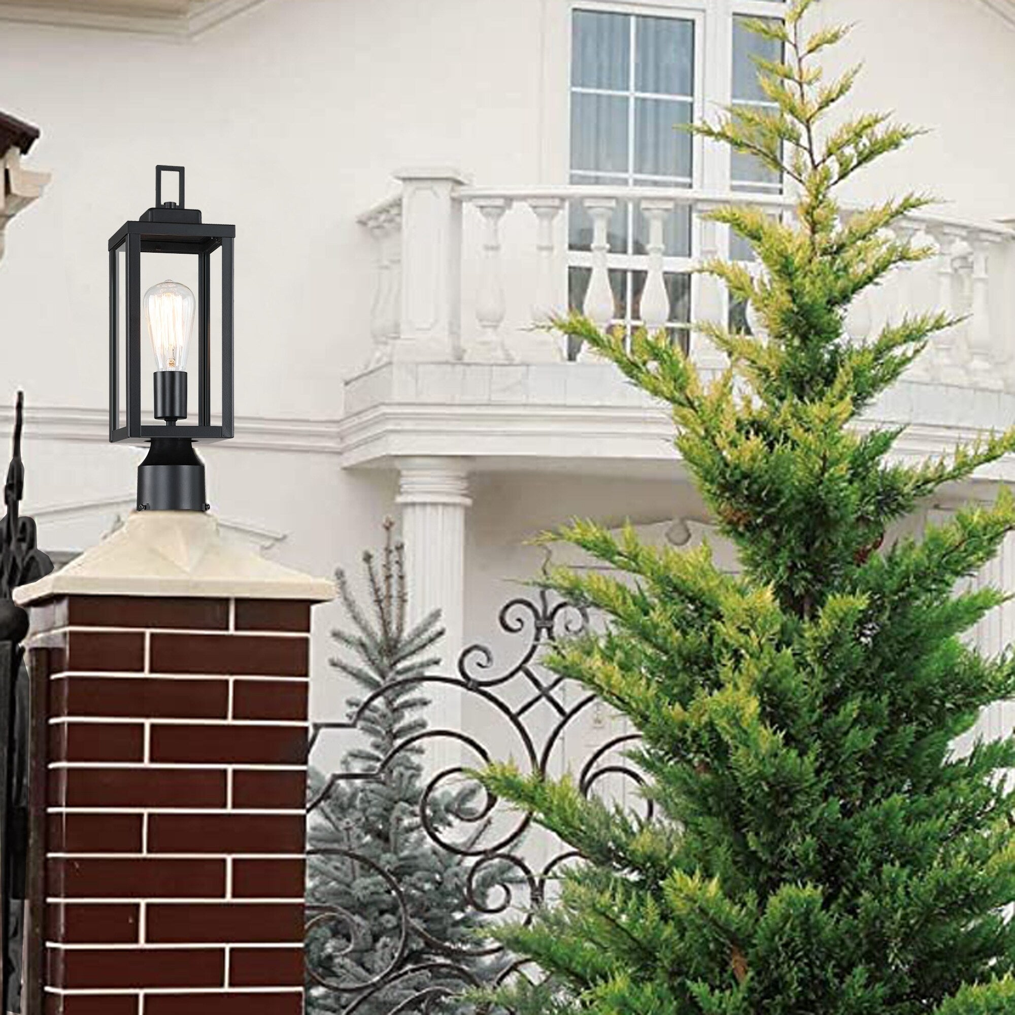 1-light Matte Black Outdoor Post Light Kits Head with Clear Glass Shade