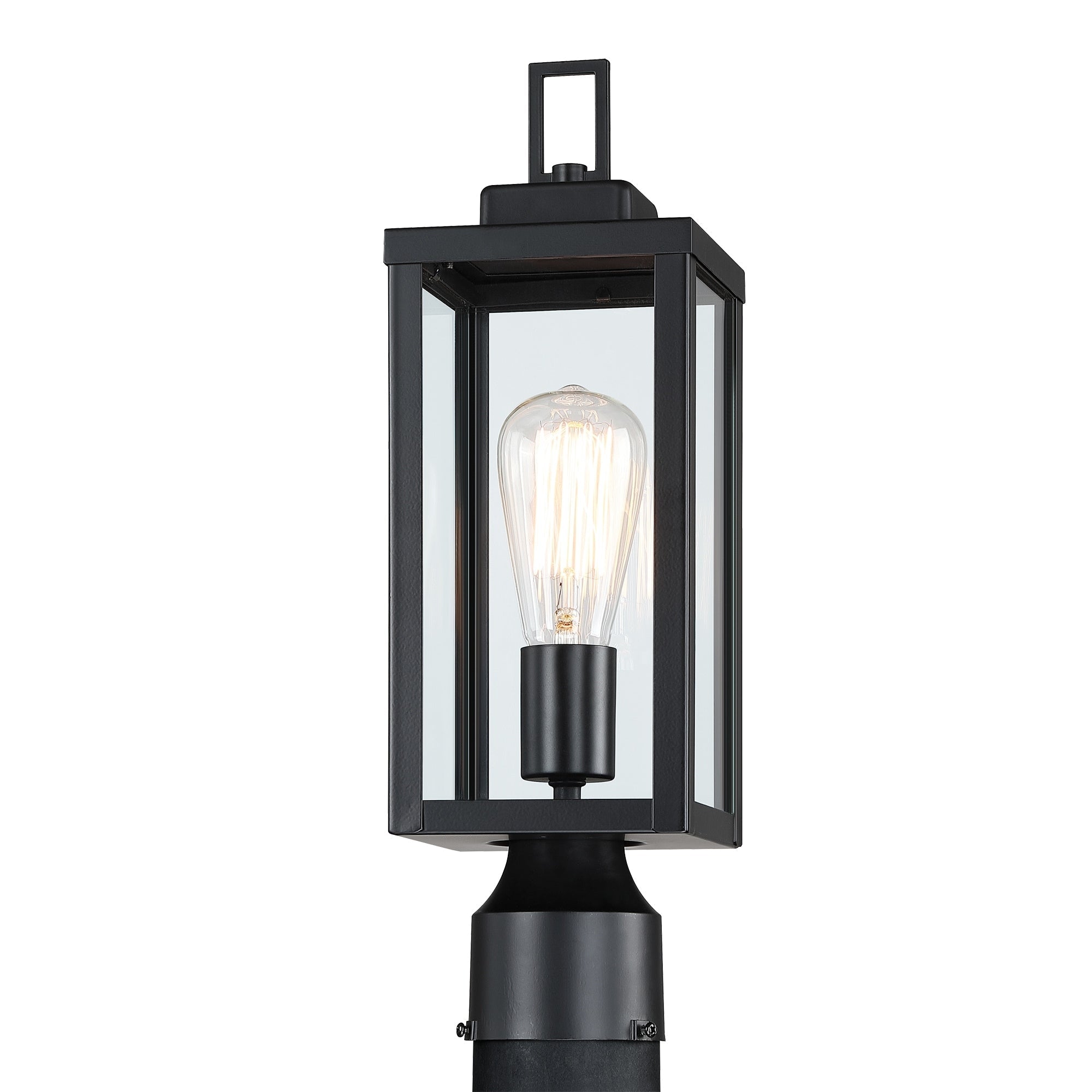 1-light Matte Black Outdoor Post Light Kits Head with Clear Glass Shade