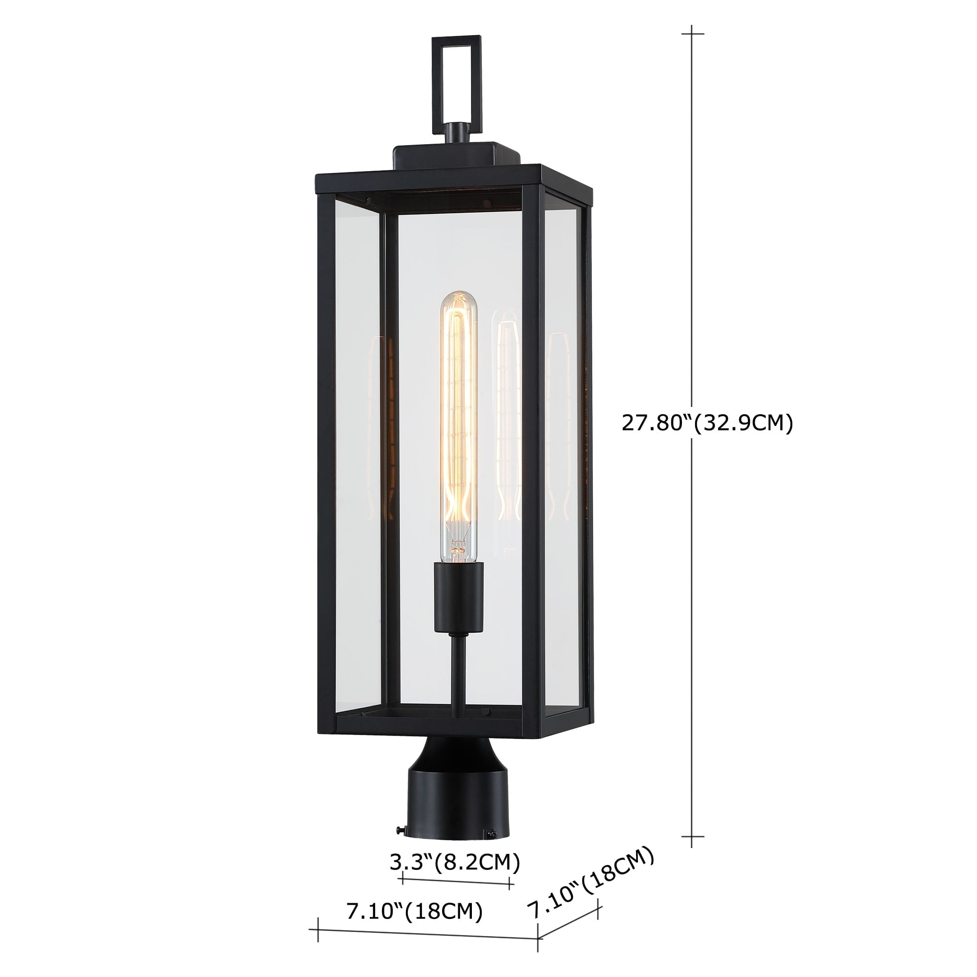 1-light Matte Black Outdoor Post Light Kits Head with Clear Glass Shade