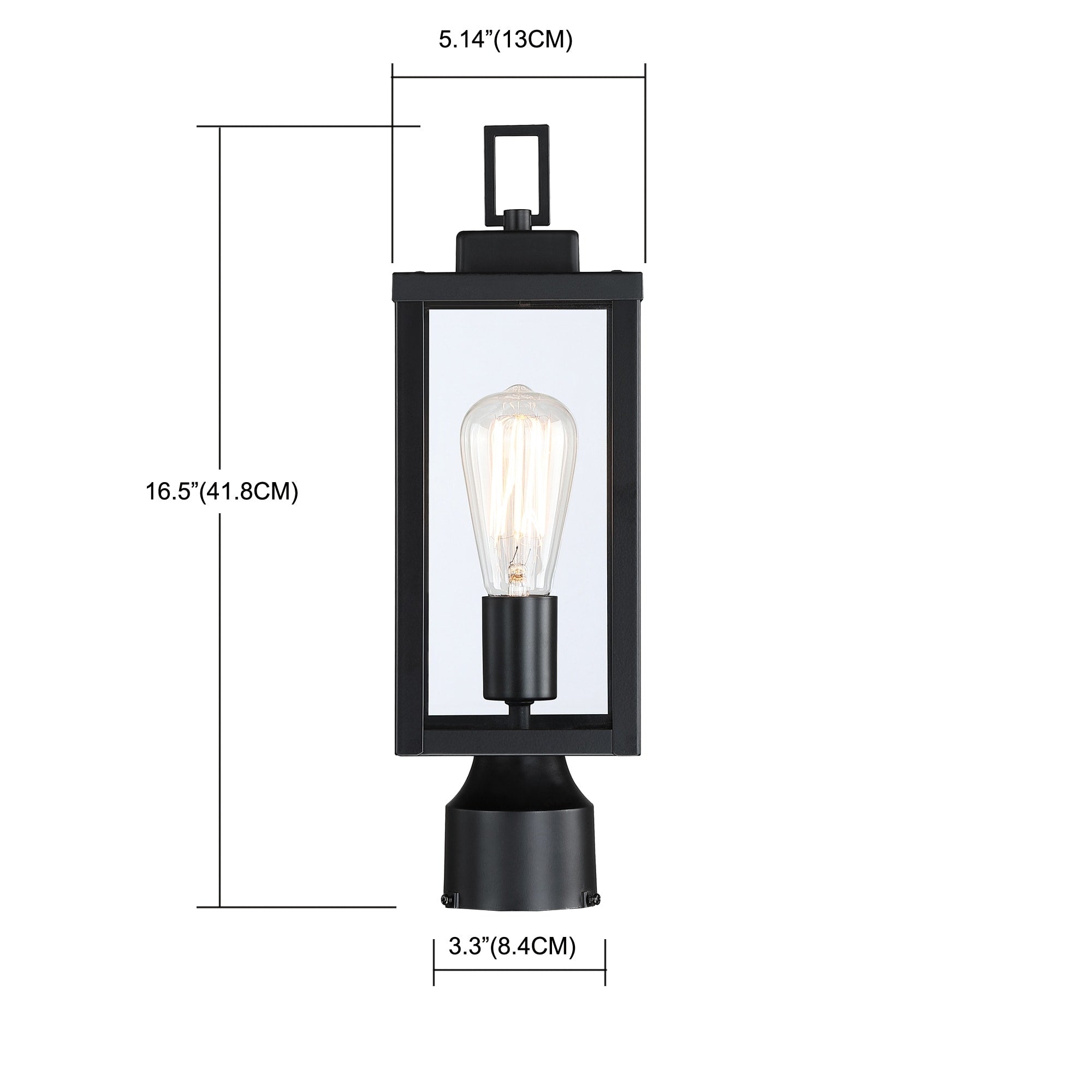 1-light Matte Black Outdoor Post Light Kits Head with Clear Glass Shade