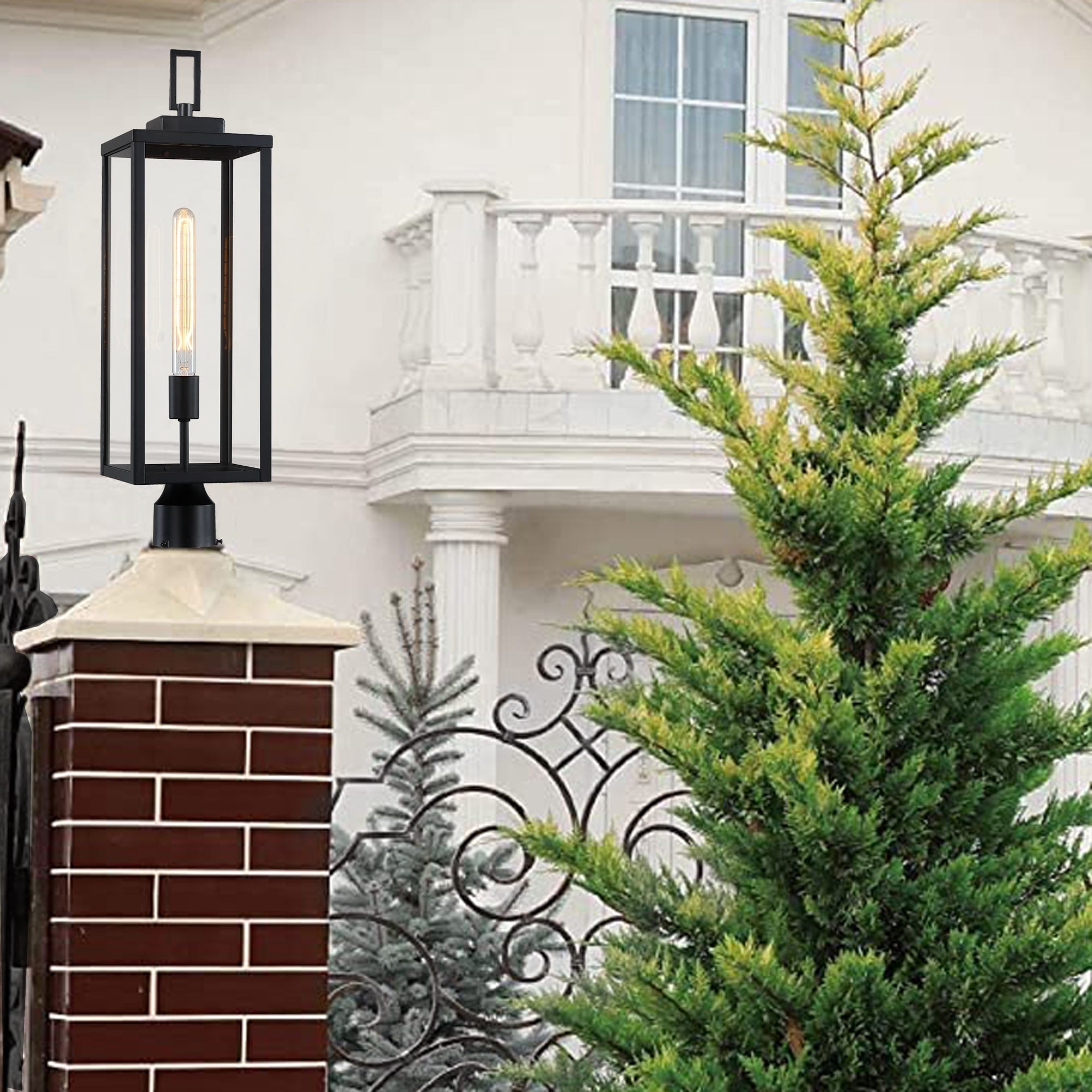 1-light Matte Black Outdoor Post Light Kits Head with Clear Glass Shade