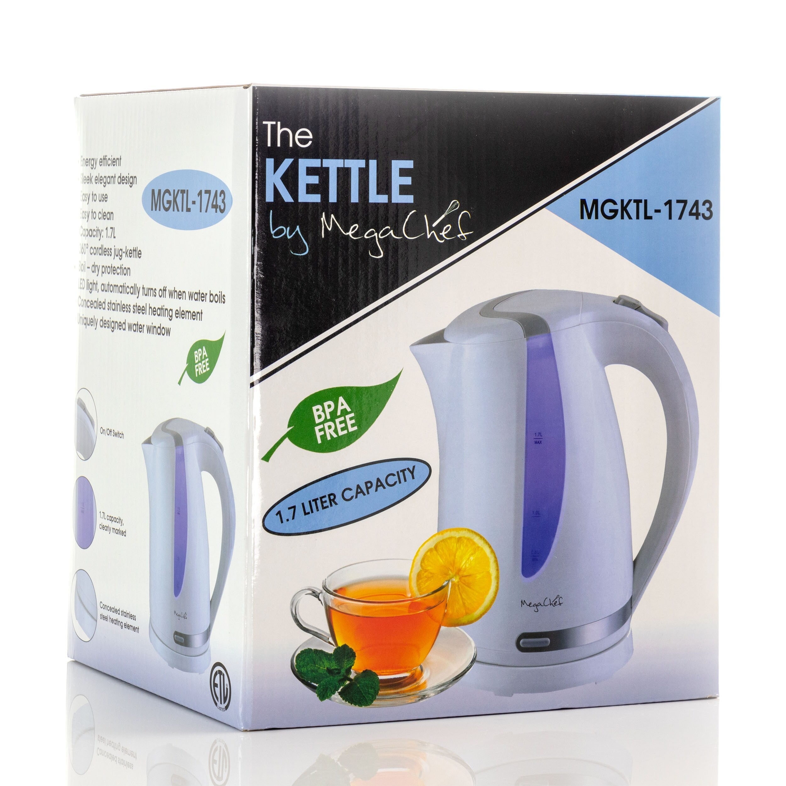 1.7L Rapid Boil Cordless Serving Electric Tea Kettle in White
