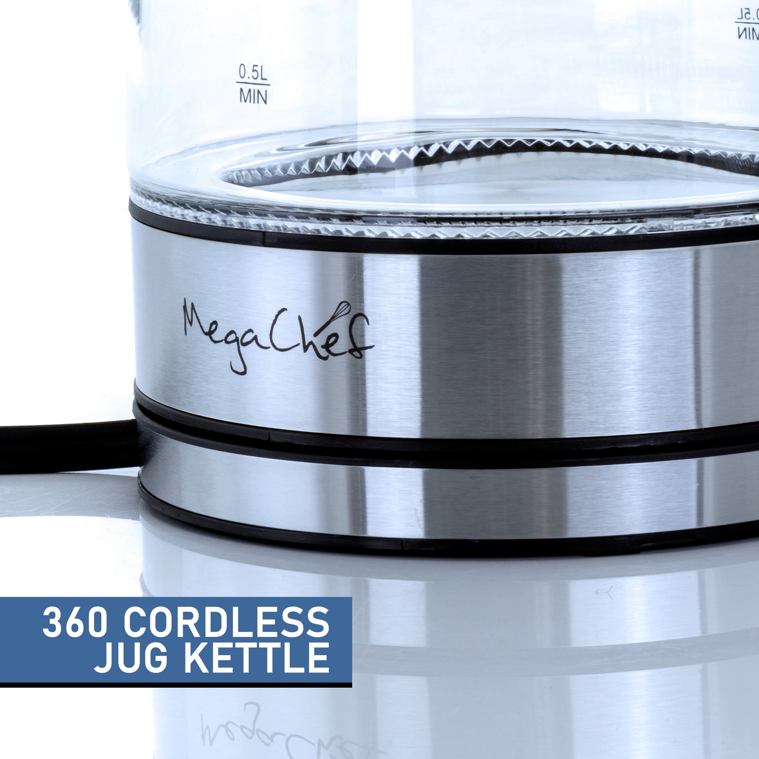 1.8L Rapid Boil Cordless Serving Electric Glass Tea Kettle in Silver