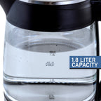 1.8L Rapid Boil Cordless Serving Electric Glass Tea Kettle in Silver