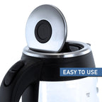 1.8L Rapid Boil Cordless Serving Electric Glass Tea Kettle in Silver