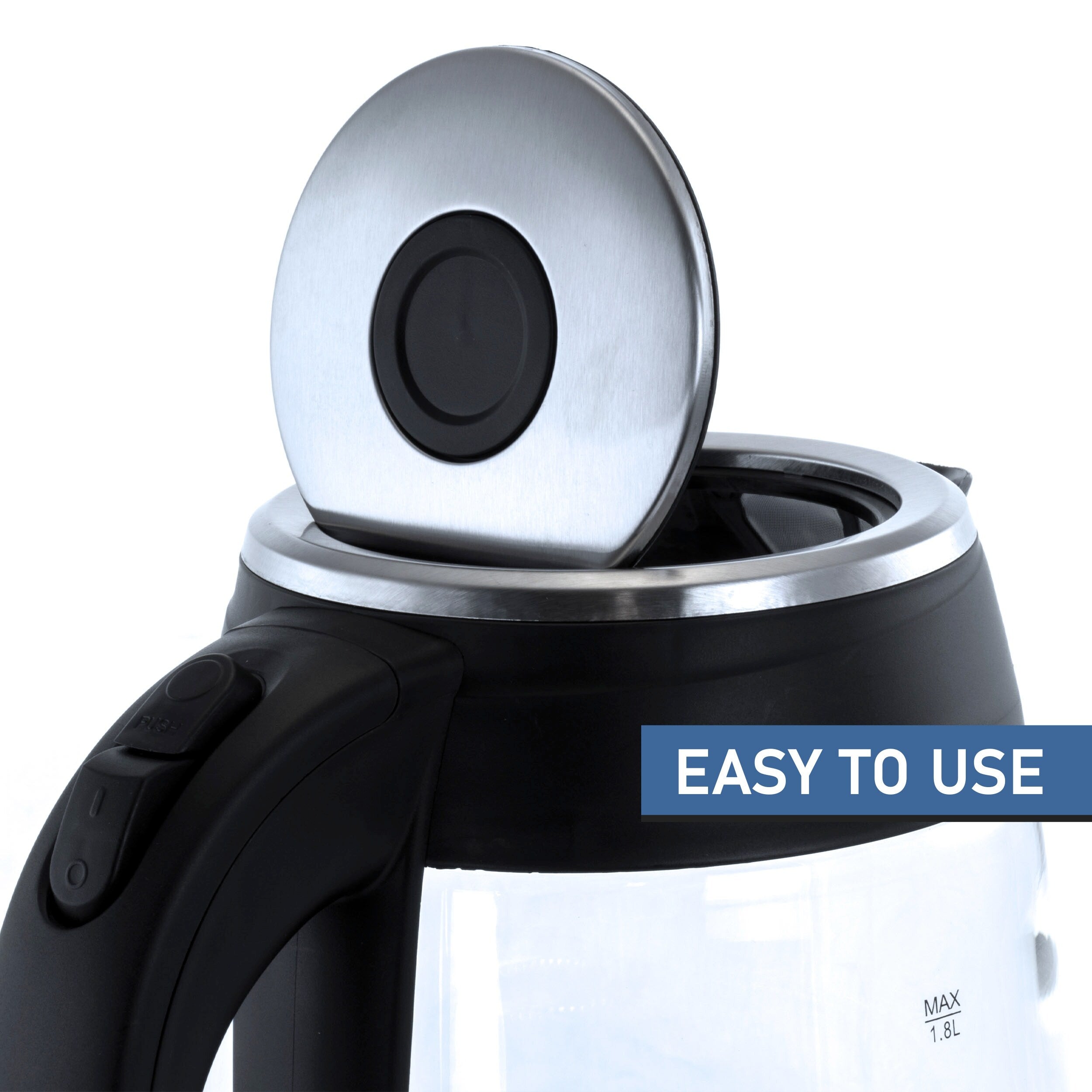 1.8L Rapid Boil Cordless Serving Electric Glass Tea Kettle in Silver