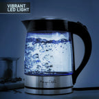 1.8L Rapid Boil Cordless Serving Electric Glass Tea Kettle in Silver