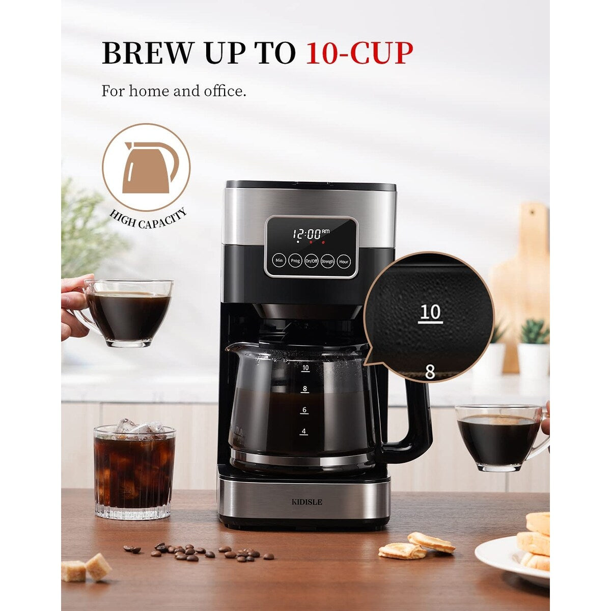 10 Cup Programmable Coffee Maker 2.0, Drip Coffee Machine with Touch Screen, Glass Carafe,Warming Plate, Regular & Strong Brew