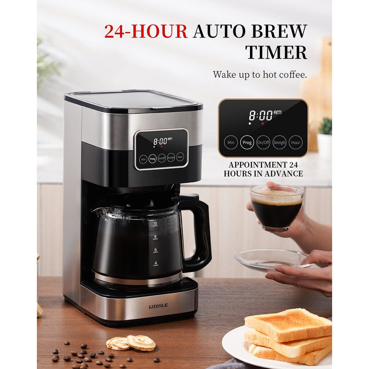 10 Cup Programmable Coffee Maker 2.0, Drip Coffee Machine with Touch Screen, Glass Carafe,Warming Plate, Regular & Strong Brew