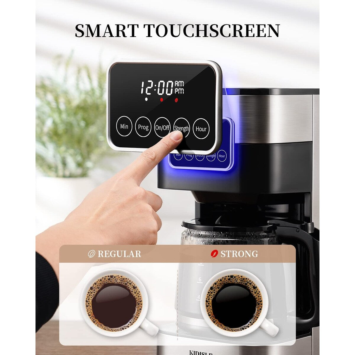 10 Cup Programmable Coffee Maker 2.0, Drip Coffee Machine with Touch Screen, Glass Carafe,Warming Plate, Regular & Strong Brew
