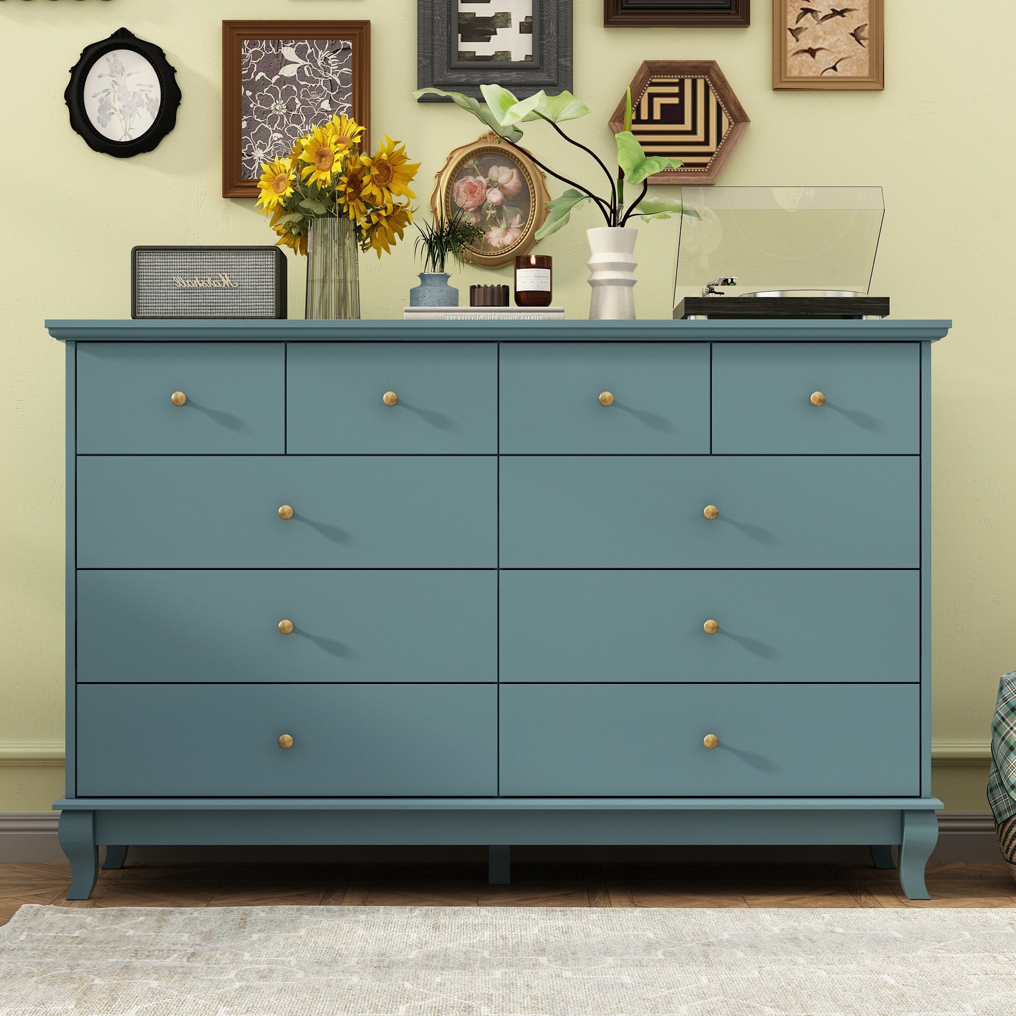 10 Drawer Double Dresser for Bedroom White Dresser Wide Storage