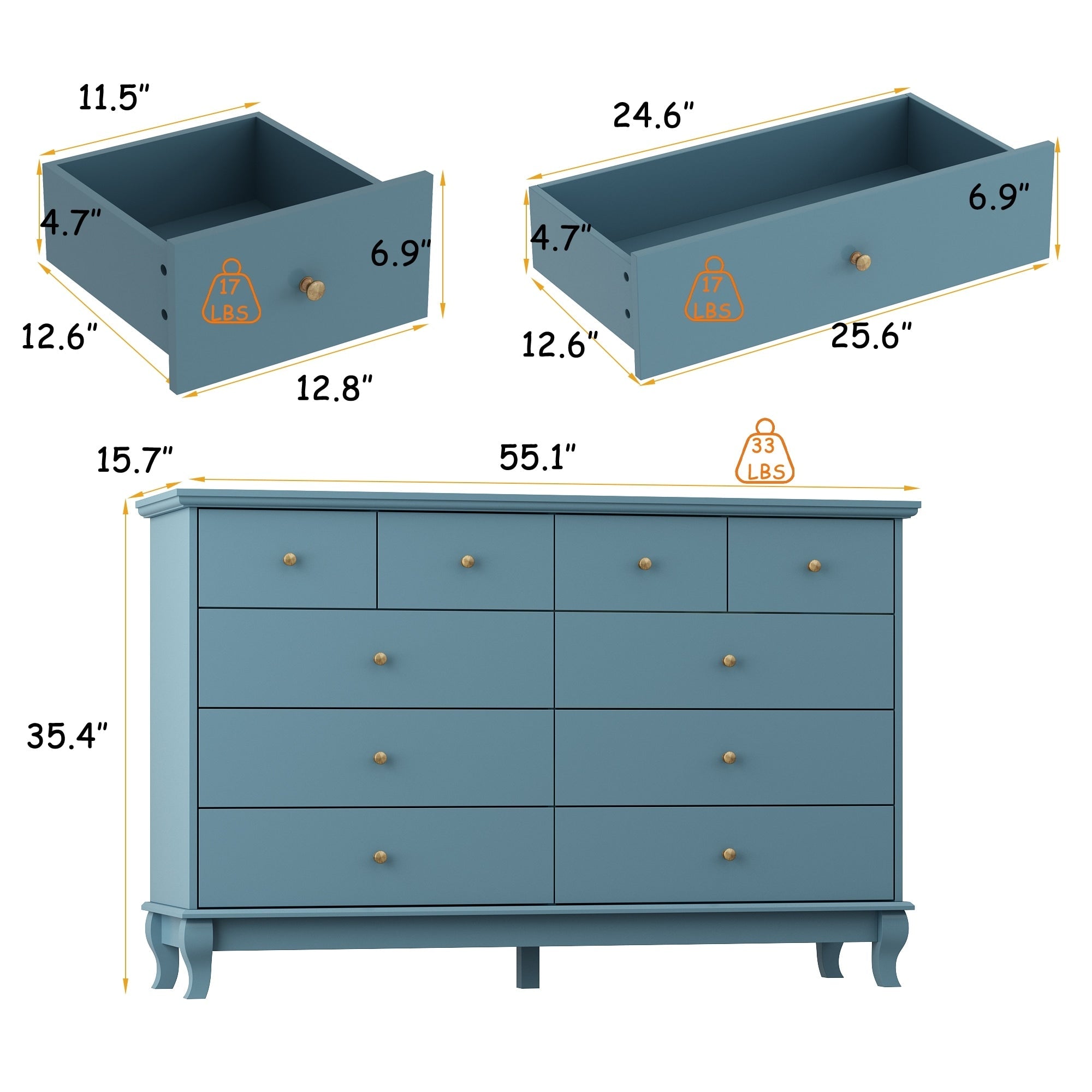 10 Drawer Double Dresser for Bedroom White Dresser Wide Storage