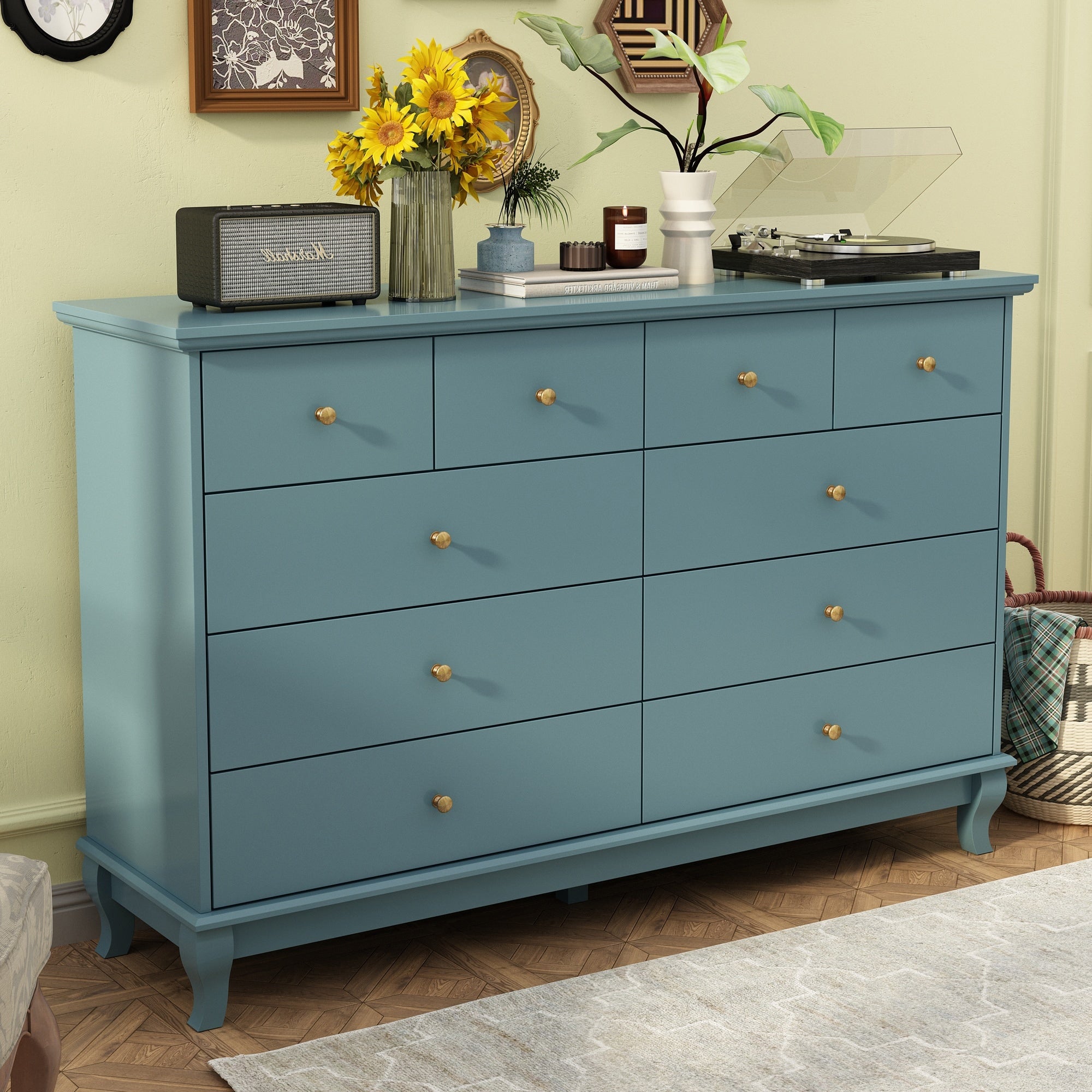 10 Drawer Double Dresser for Bedroom White Dresser Wide Storage