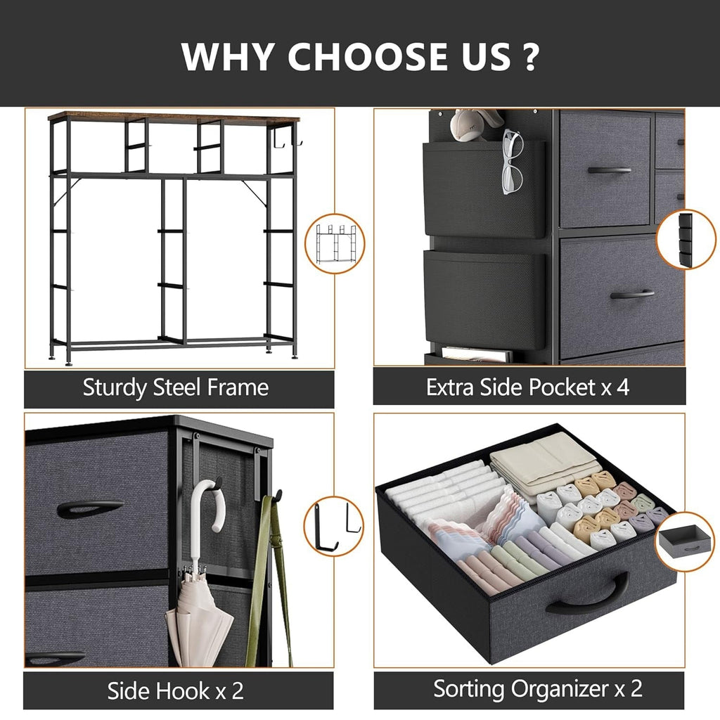 10 Drawer Dresser Fabric Closet Storage Tower Organizer Unit Bedroom