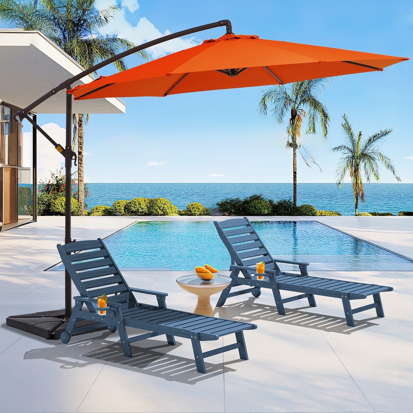 10 ft Steel Crank-lift Cantilever Umbrella With Weighted Base