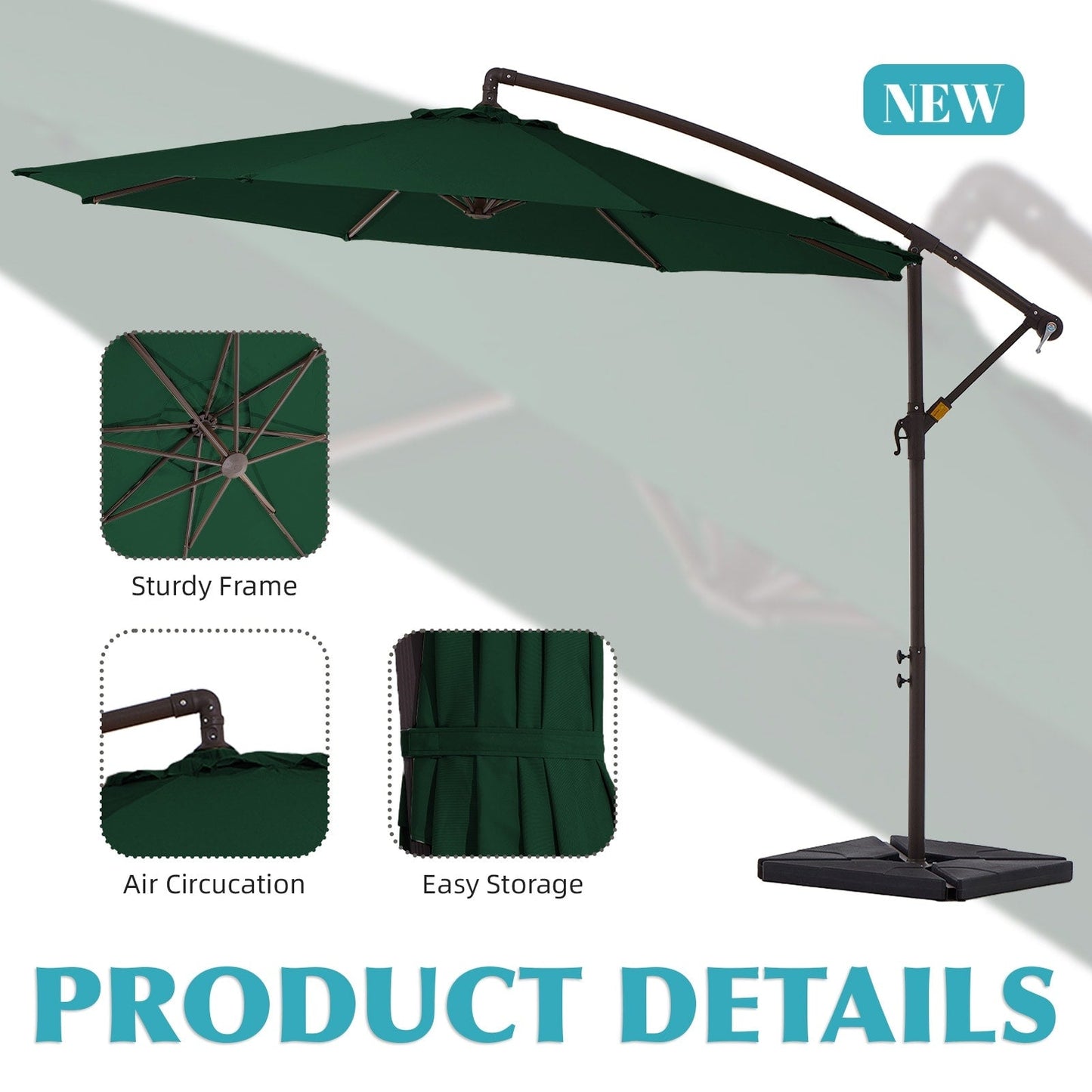 10 ft Steel Crank-lift Cantilever Umbrella With Weighted Base