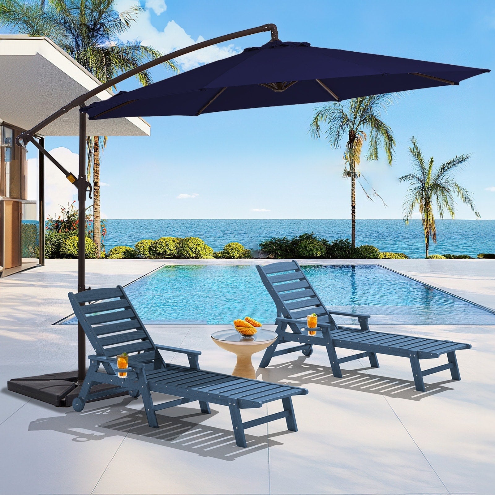 10 ft Steel Crank-lift Cantilever Umbrella With Weighted Base
