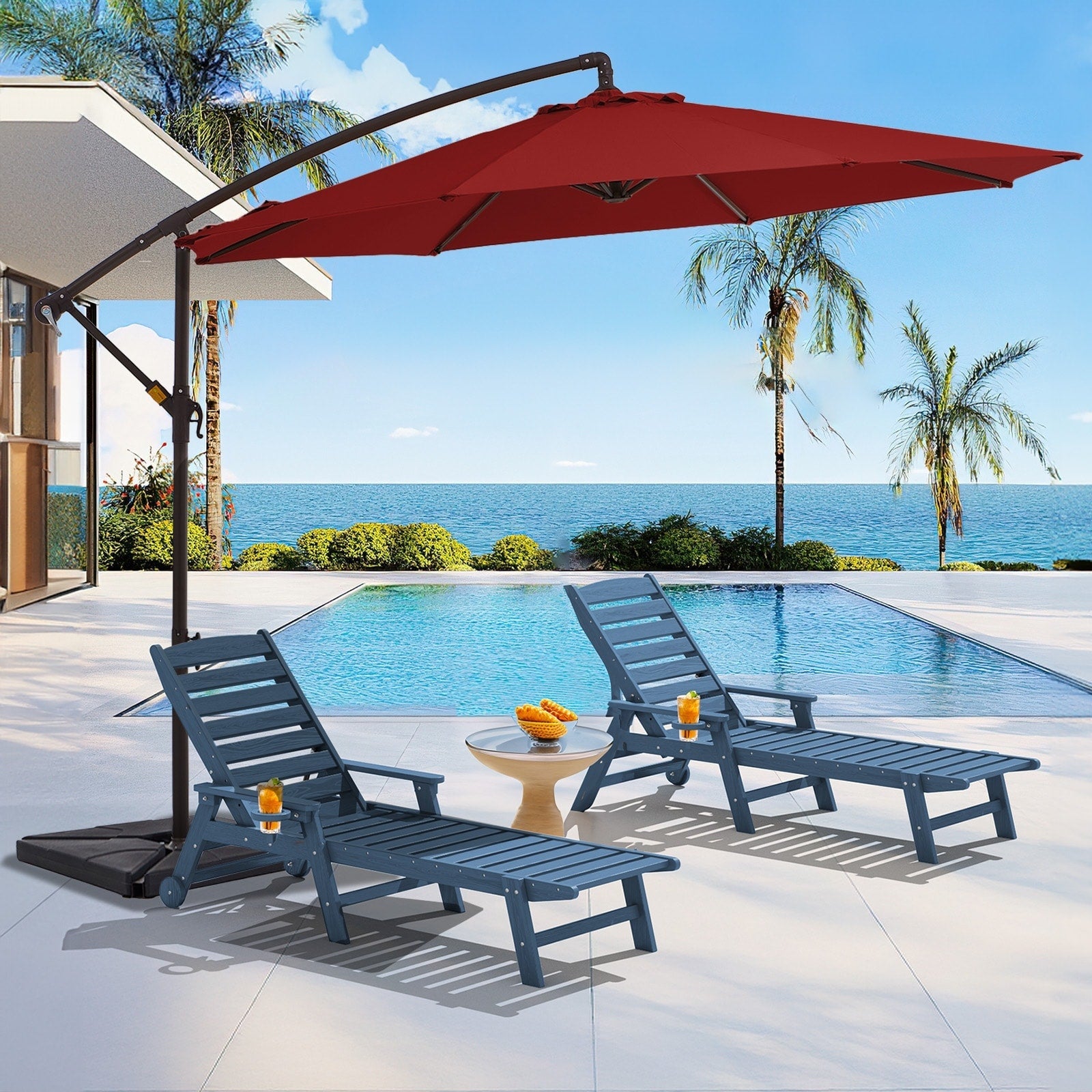 10 ft Steel Crank-lift Cantilever Umbrella With Weighted Base