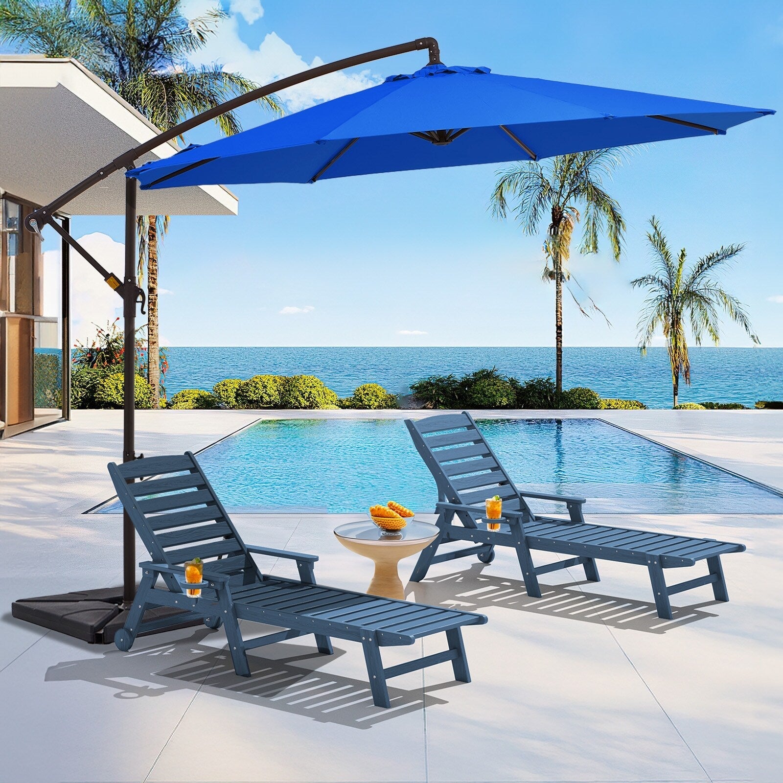 10 ft Steel Crank-lift Cantilever Umbrella With Weighted Base