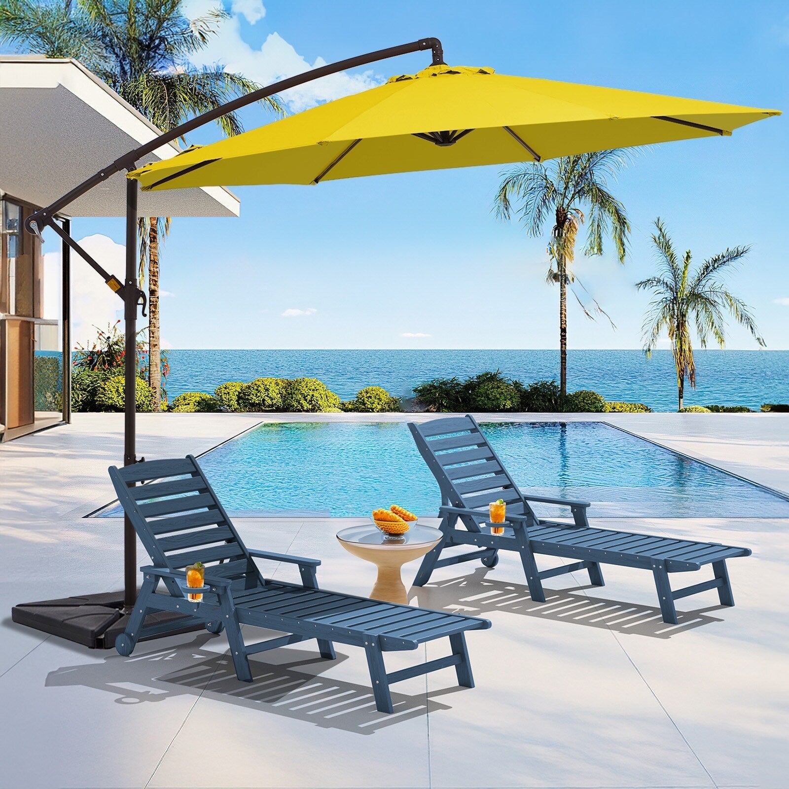 10 ft Steel Crank-lift Cantilever Umbrella With Weighted Base
