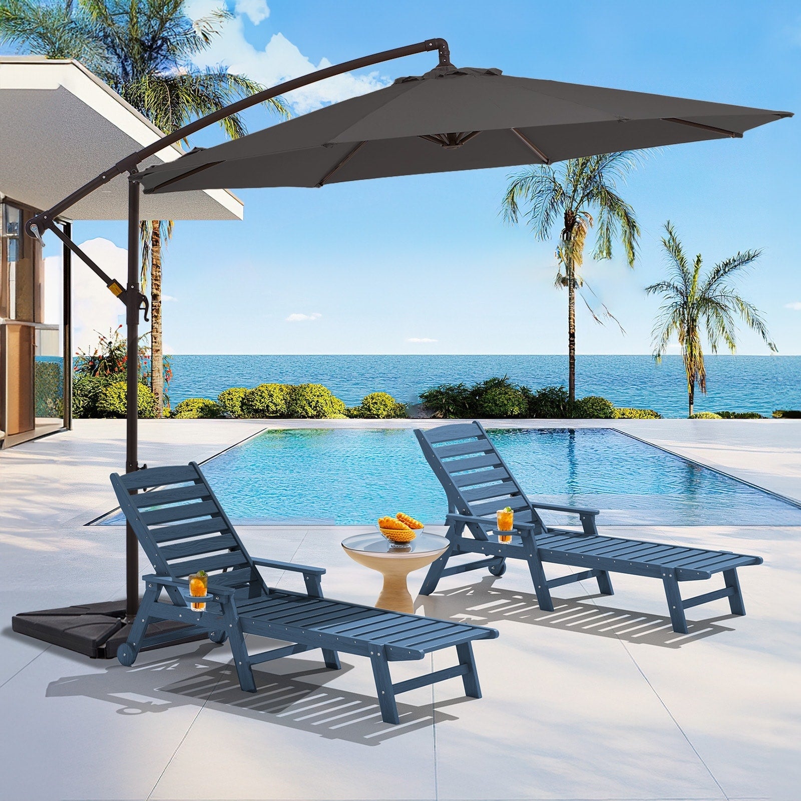 10 ft Steel Crank-lift Cantilever Umbrella With Weighted Base