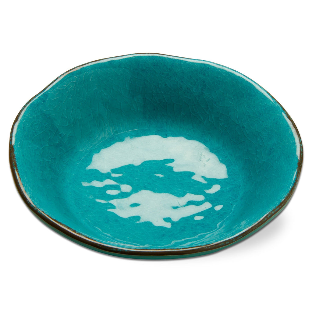 10 oz. 7 in. Veranda Cracked Glazed Solid Ocean Blue Wavy Edge Melamine Serving Bowls 4 pc Dishwasher Safe Indoor Outdoor