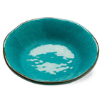 10 oz. 7 in. Veranda Cracked Glazed Solid Ocean Blue Wavy Edge Melamine Serving Bowls 4 pc Dishwasher Safe Indoor Outdoor