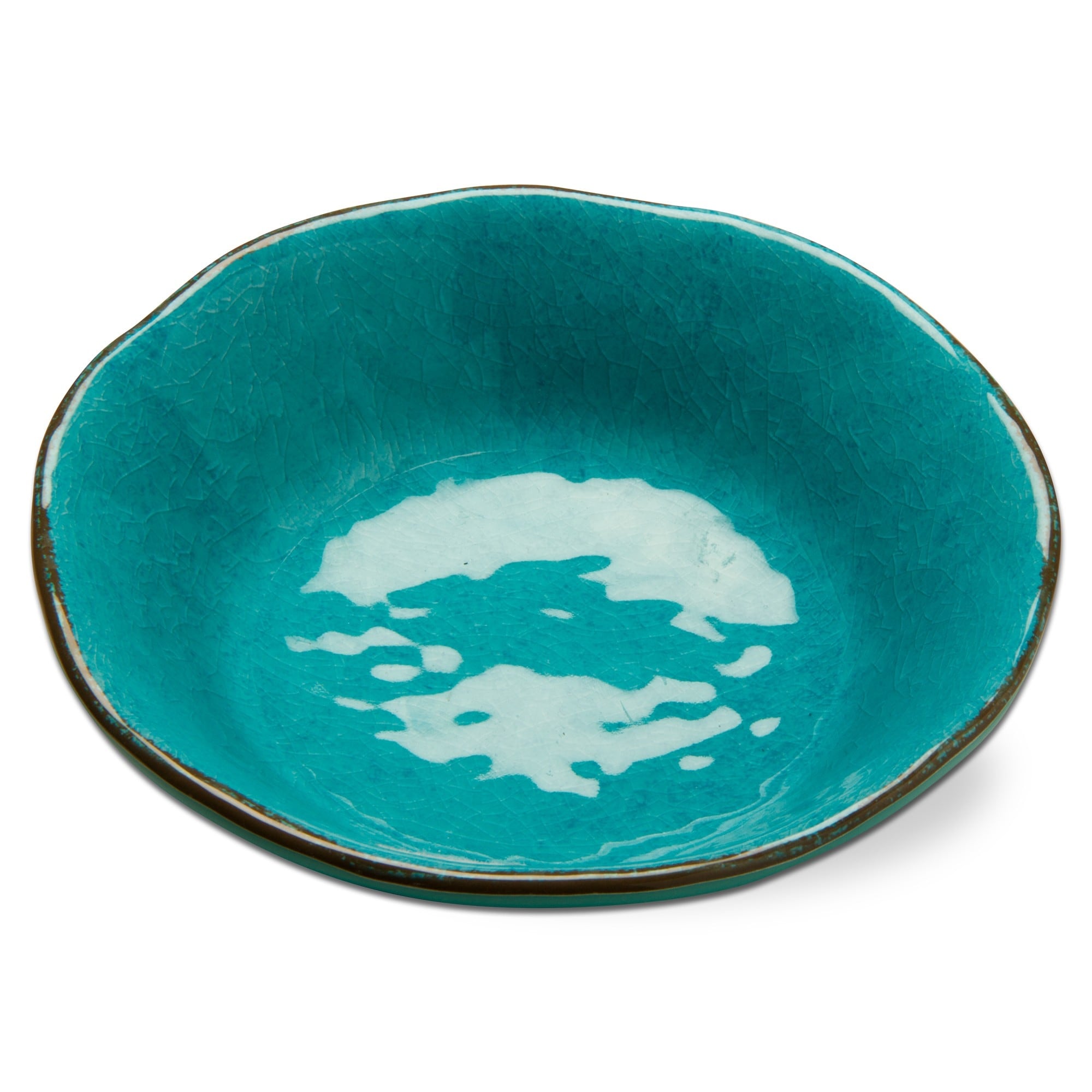 10 oz. 7 in. Veranda Cracked Glazed Solid Ocean Blue Wavy Edge Melamine Serving Bowls 4 pc Dishwasher Safe Indoor Outdoor