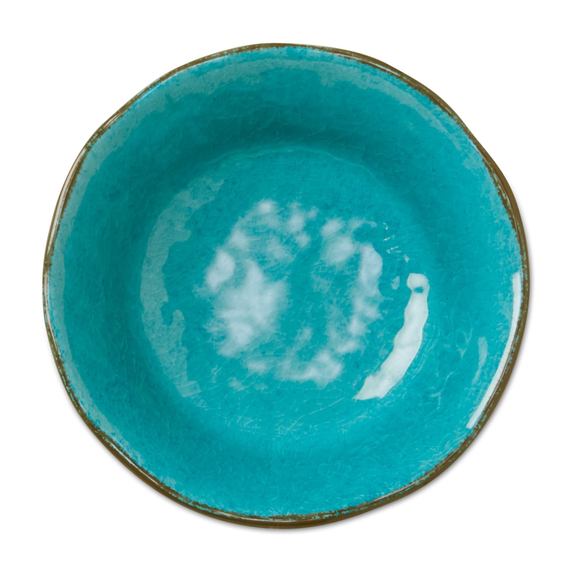 10 oz. 7 in. Veranda Cracked Glazed Solid Ocean Blue Wavy Edge Melamine Serving Bowls 4 pc Dishwasher Safe Indoor Outdoor