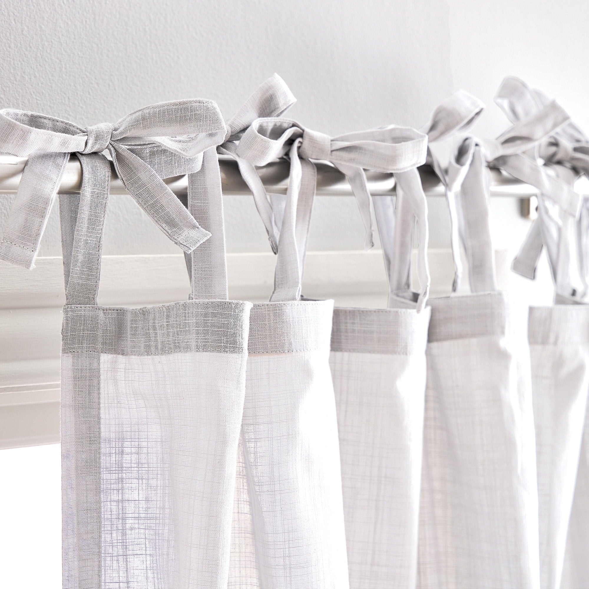 100% Cotton Sheer Tie Tab Curtain Panel Pair