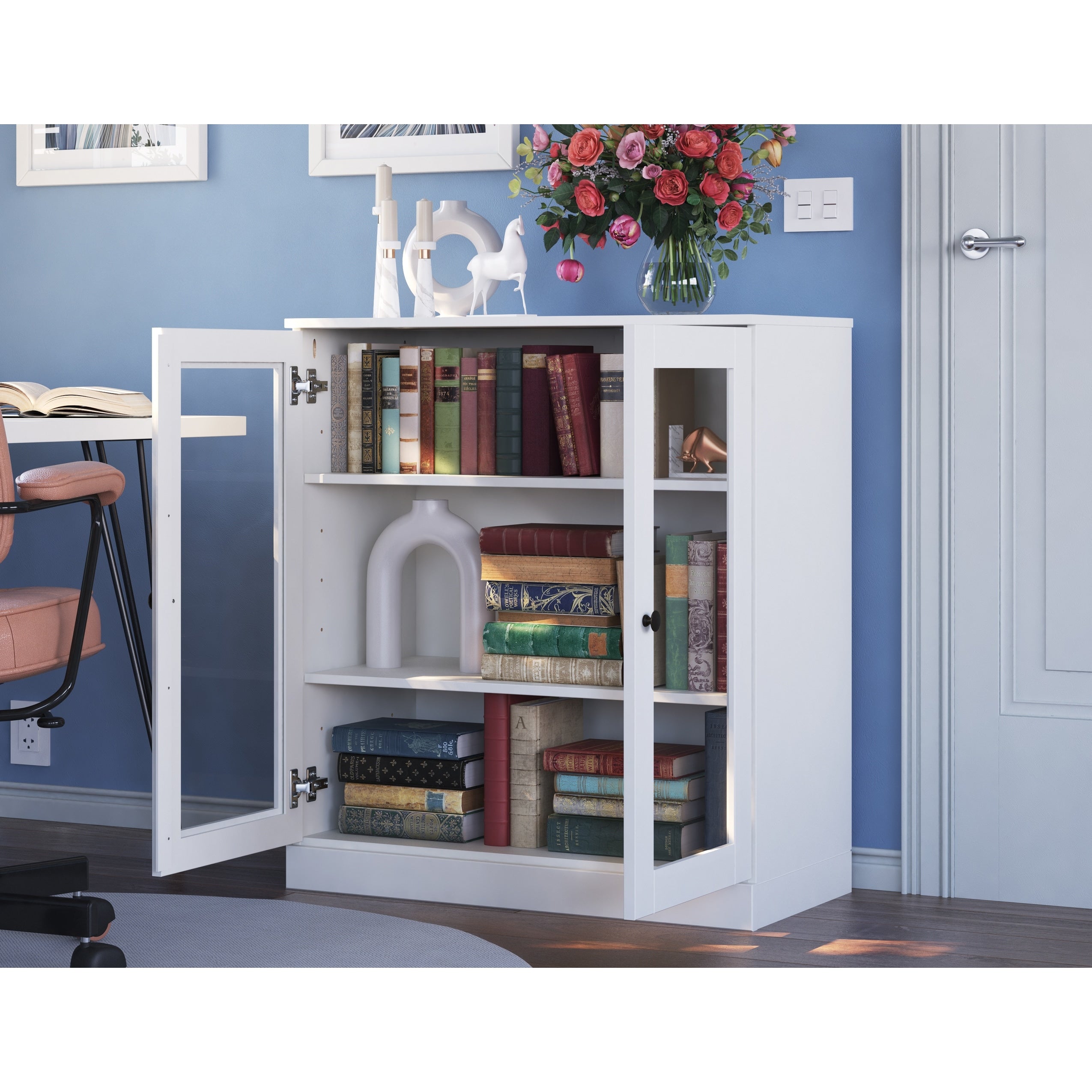 100% Solid Wood 3-shelf Bookcase with Optional Doors by Palace Imports