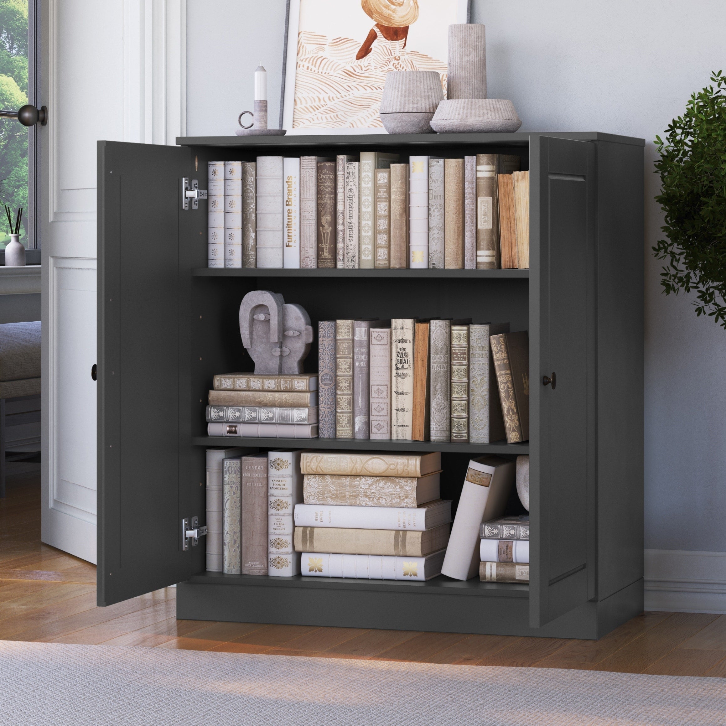 100% Solid Wood 3-shelf Bookcase with Optional Doors by Palace Imports