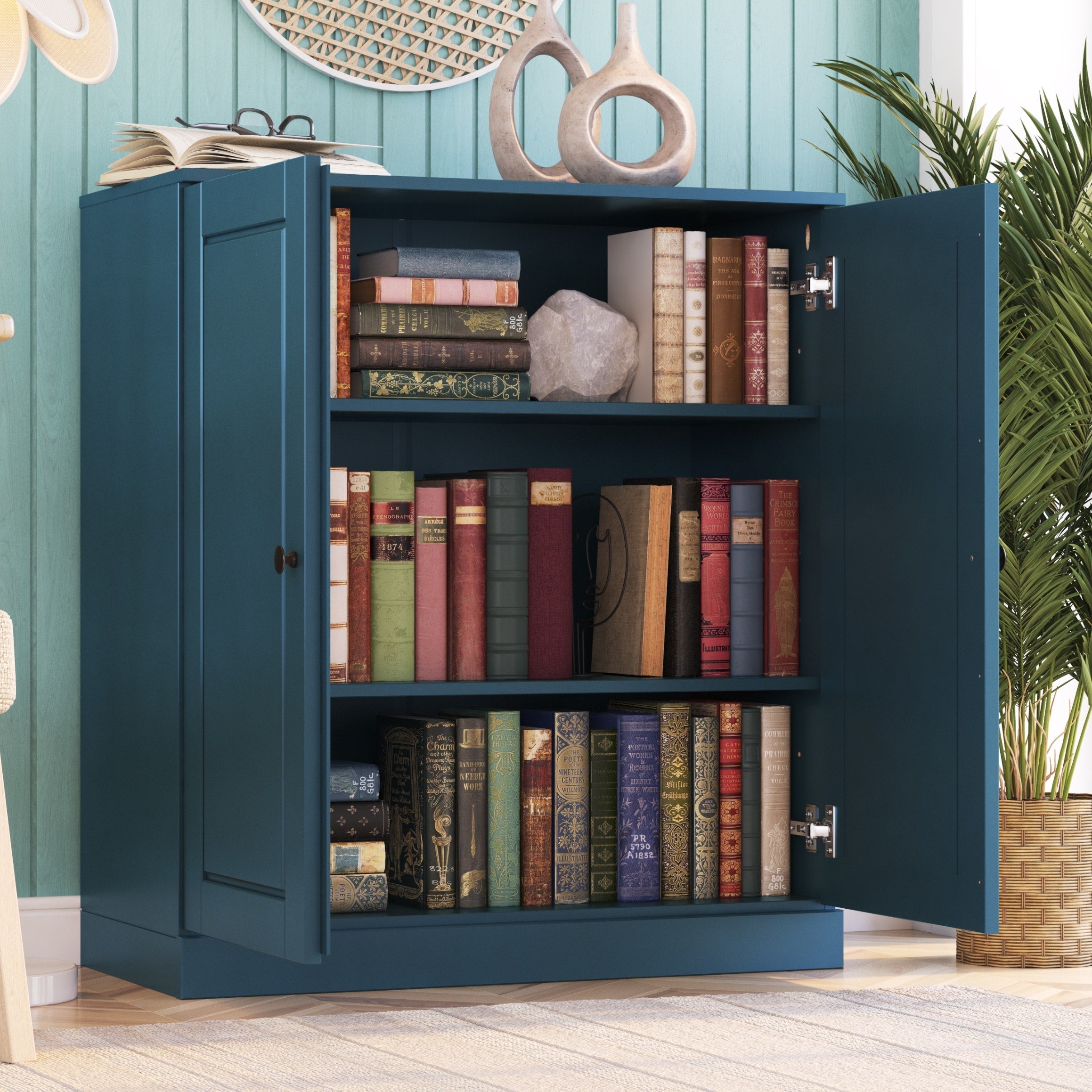 100% Solid Wood 3-shelf Bookcase with Optional Doors by Palace Imports