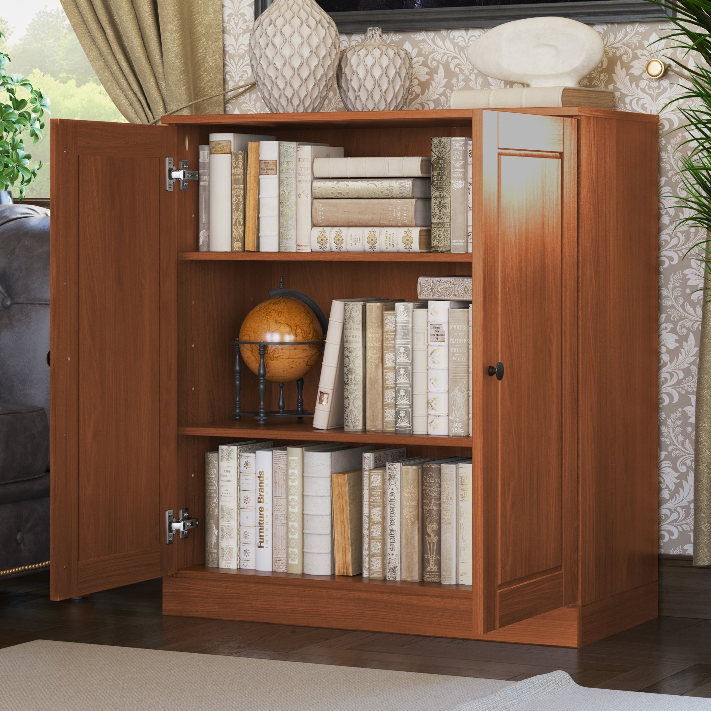100% Solid Wood 3-shelf Bookcase with Optional Doors by Palace Imports