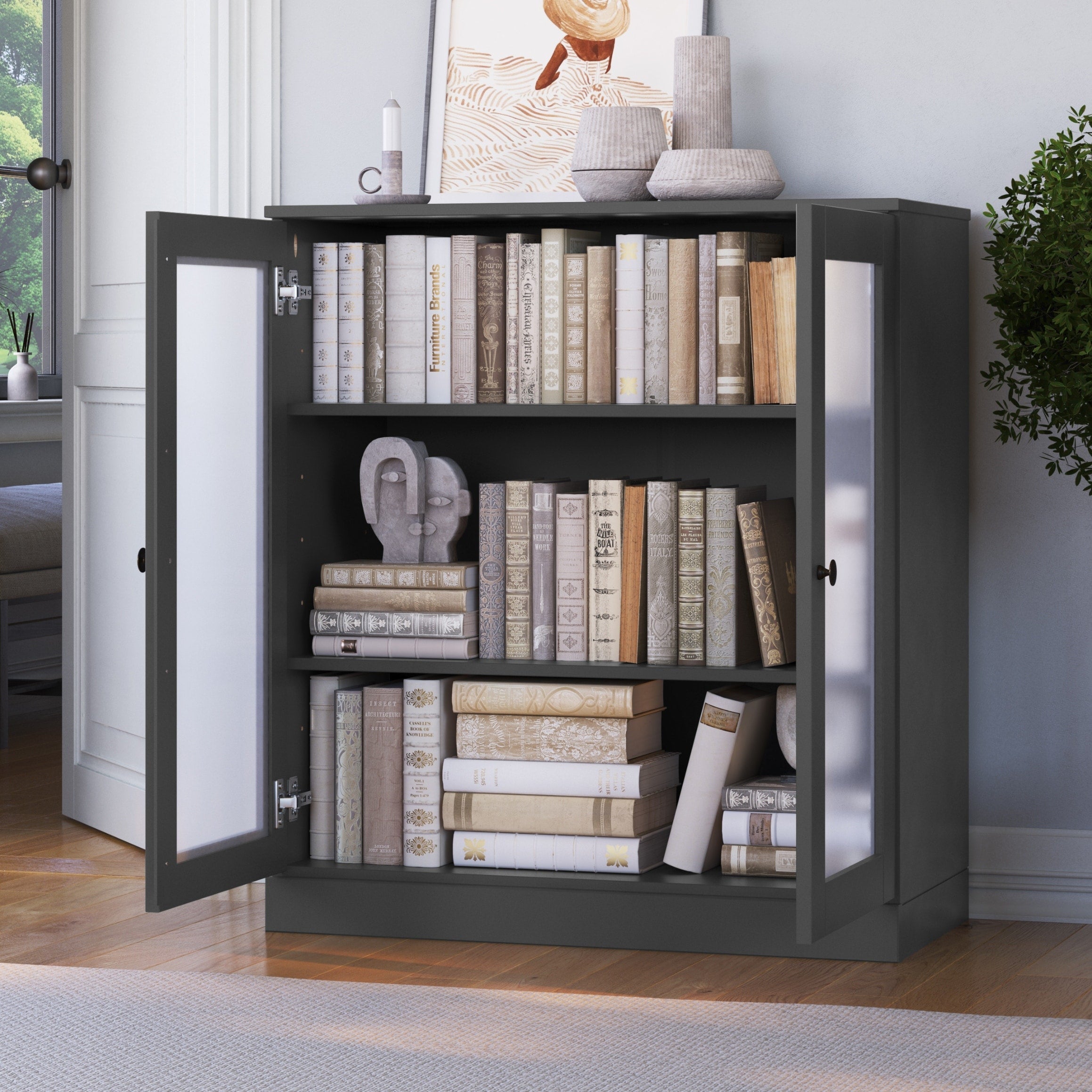 100% Solid Wood 3-shelf Bookcase with Optional Doors by Palace Imports