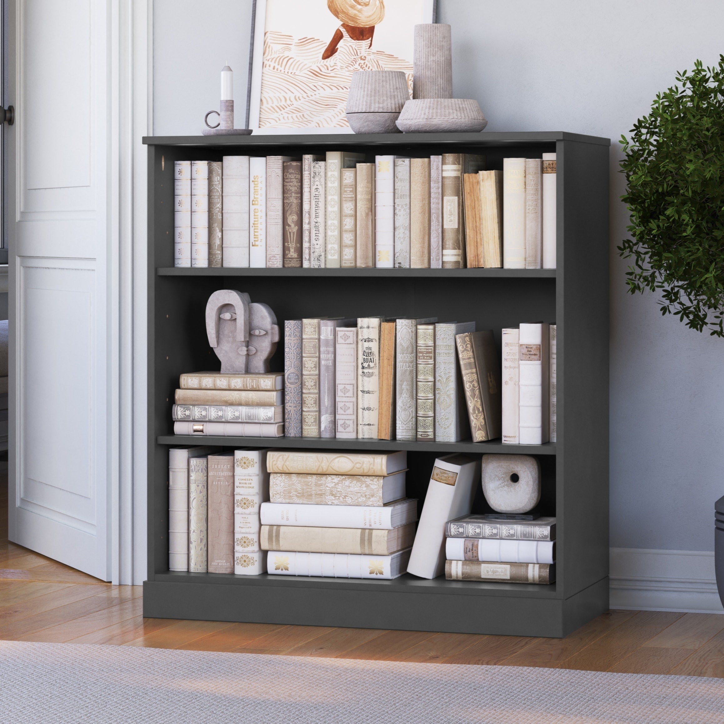 100% Solid Wood 3-shelf Bookcase with Optional Doors by Palace Imports