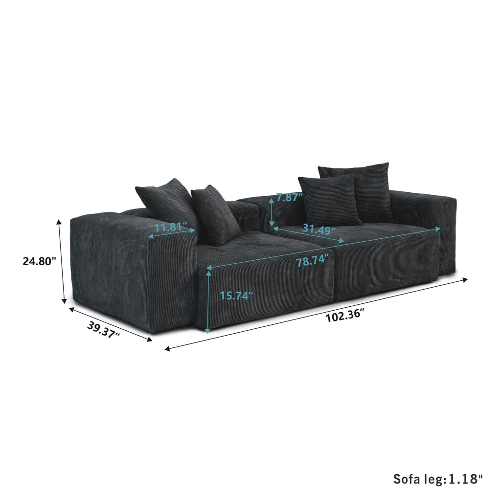 102'' Corduroy Loveseat Sofa Large Modular Cloud Couch