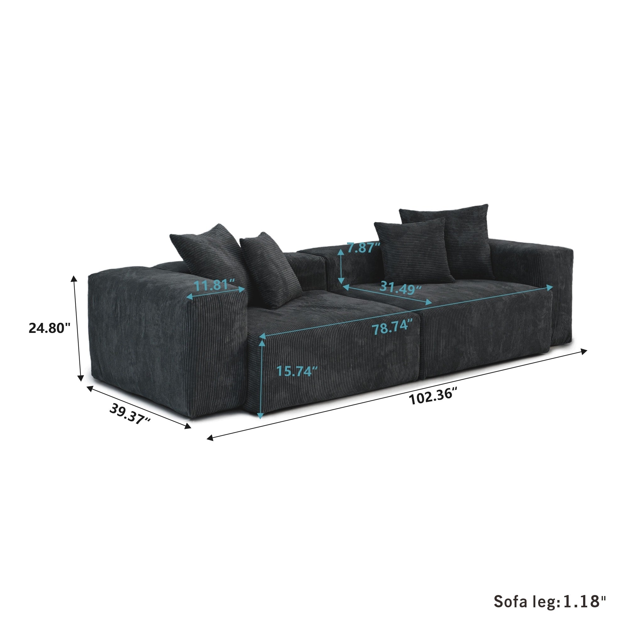 102'' Corduroy Loveseat Sofa Large Modular Cloud Couch