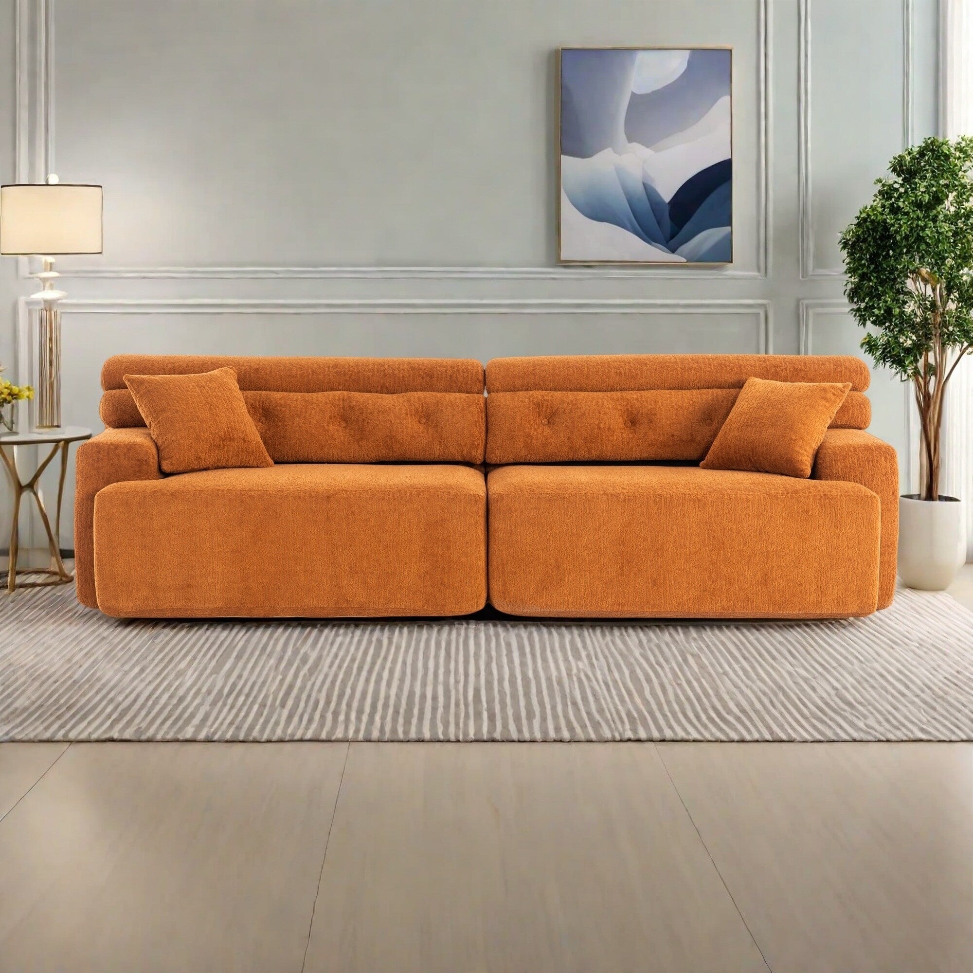 103.2 Fabric 4-Seater Sofa with 2 Free Pillows,Deep Seat and Raised Backrest - Premium High-Density Sponge