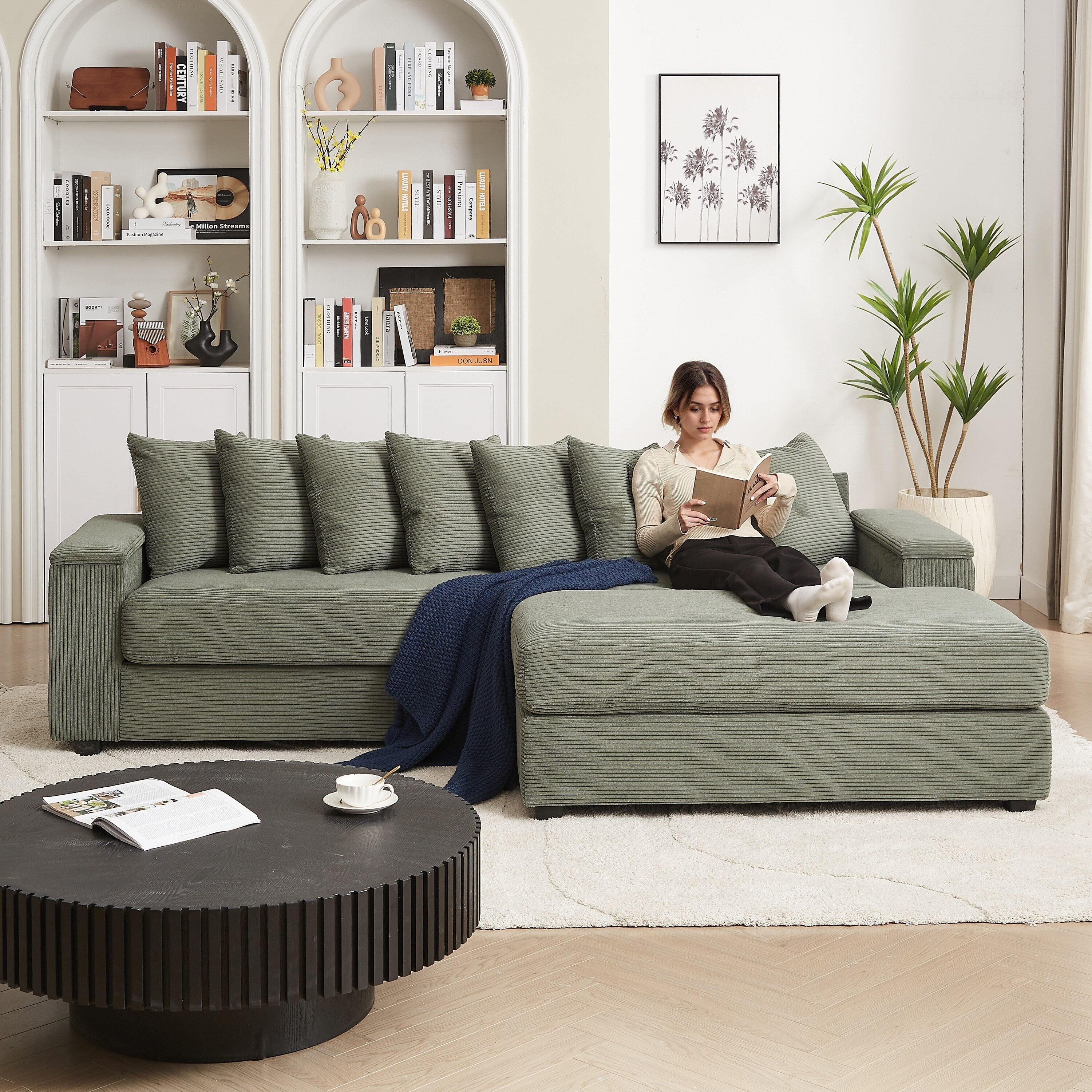 104-In Oversized Large Corduroy L Shaped Sofa with Chaise