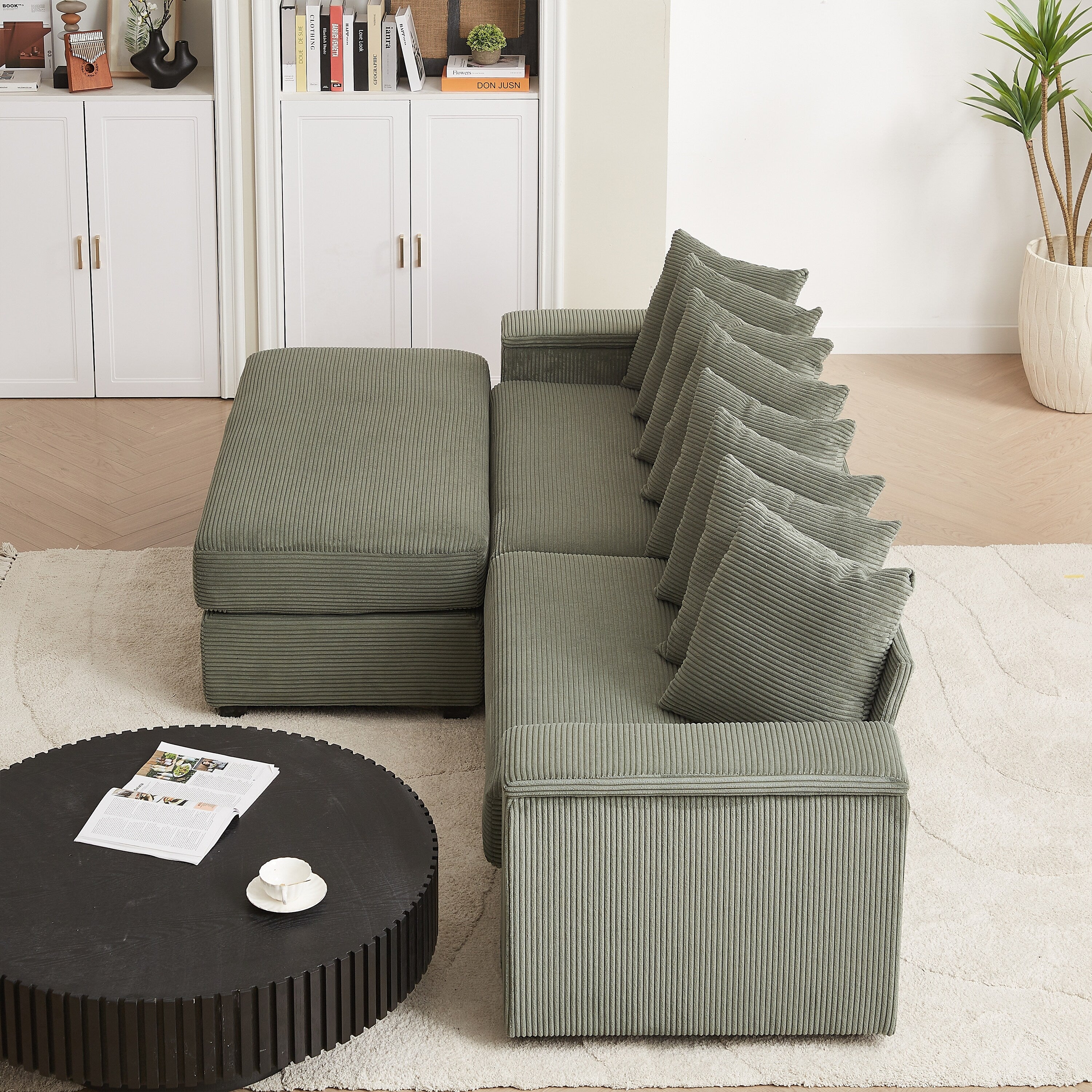 104-In Oversized Large Corduroy L Shaped Sofa with Chaise