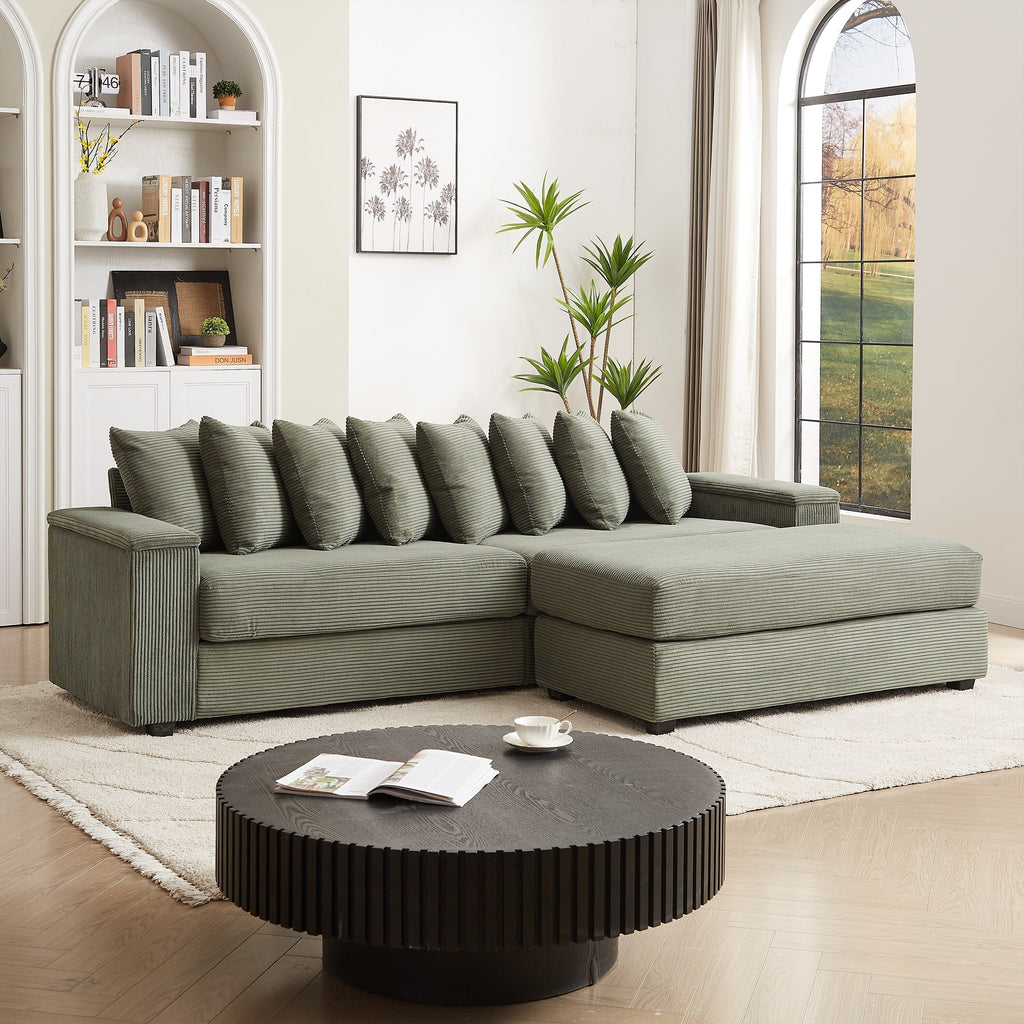 104-In Oversized Large Corduroy L Shaped Sofa with Chaise