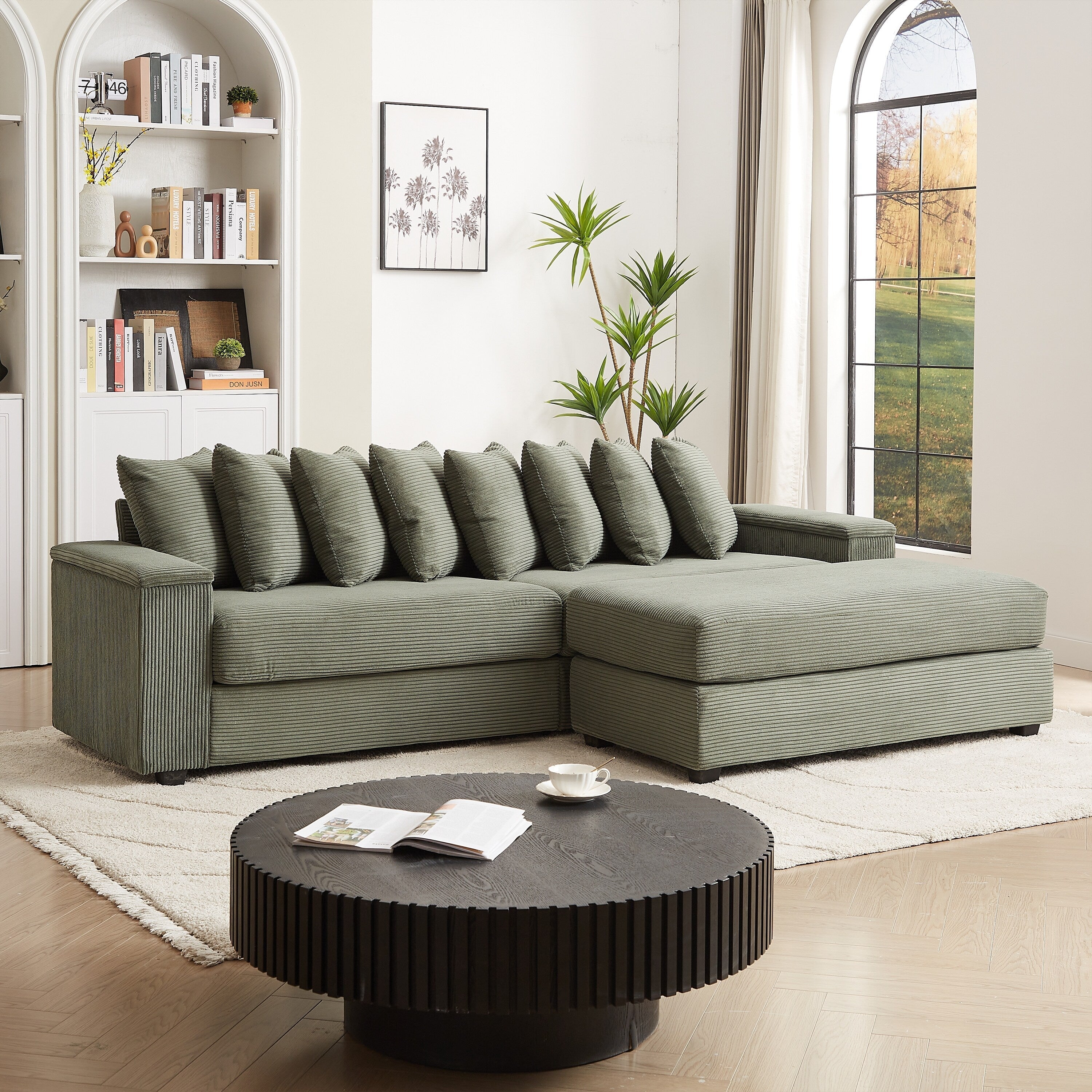 104-In Oversized Large Corduroy L Shaped Sofa with Chaise