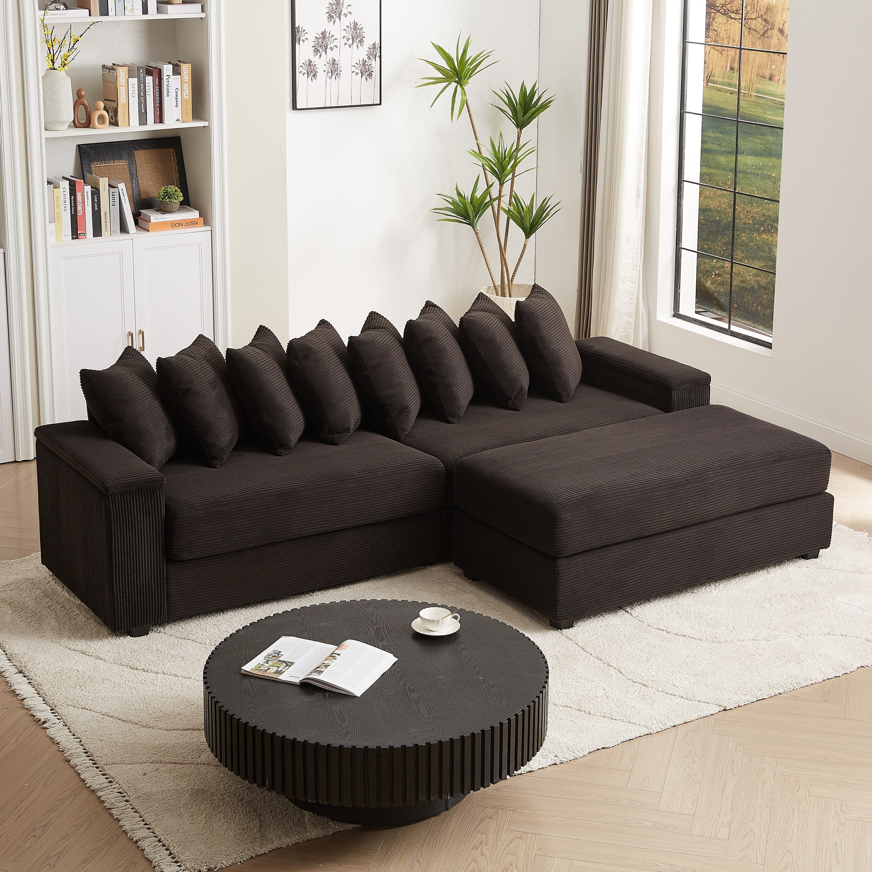 104-In Oversized Large Corduroy L Shaped Sofa with Chaise