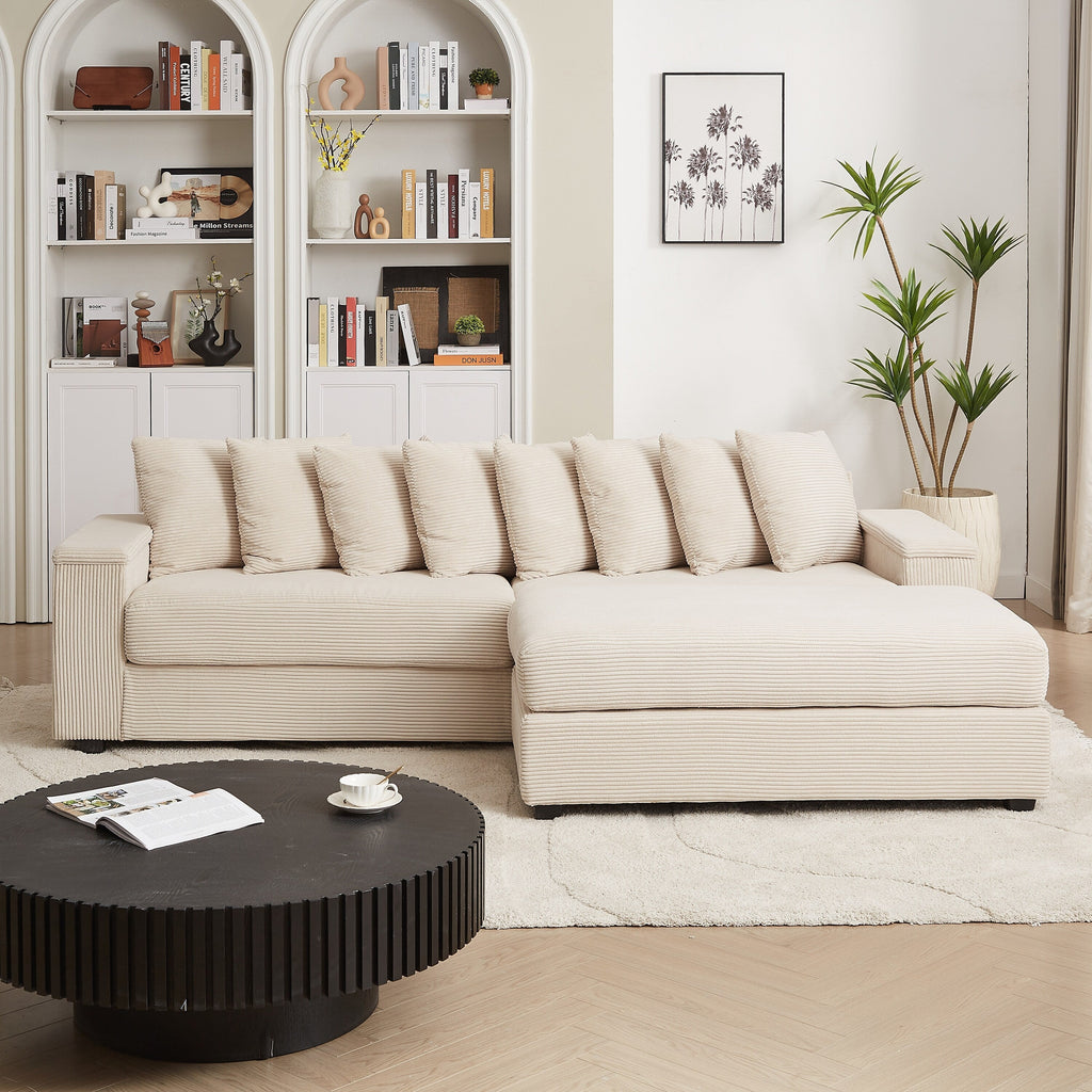 104-In Oversized Large Corduroy L Shaped Sofa with Chaise