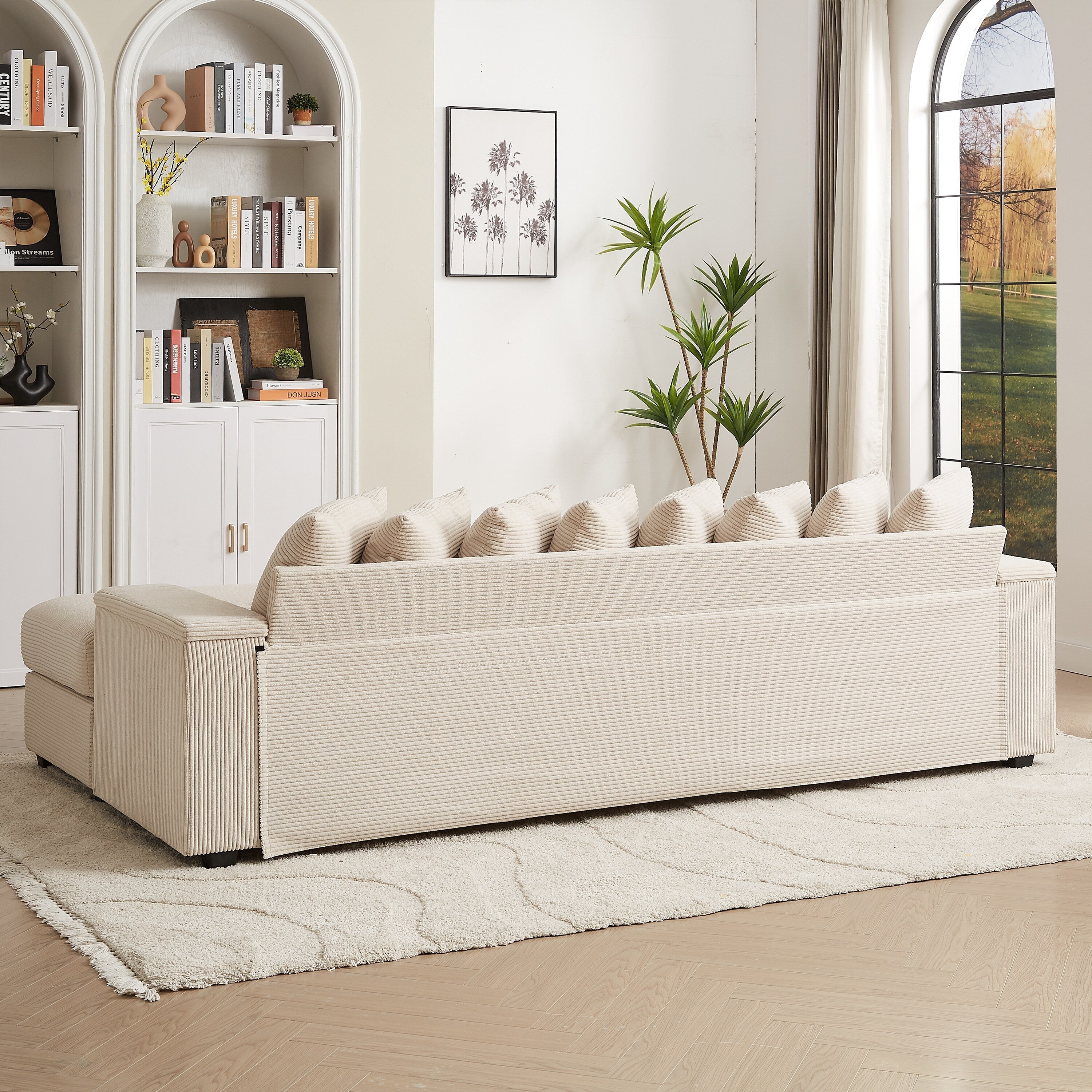 104-In Oversized Large Corduroy L Shaped Sofa with Chaise
