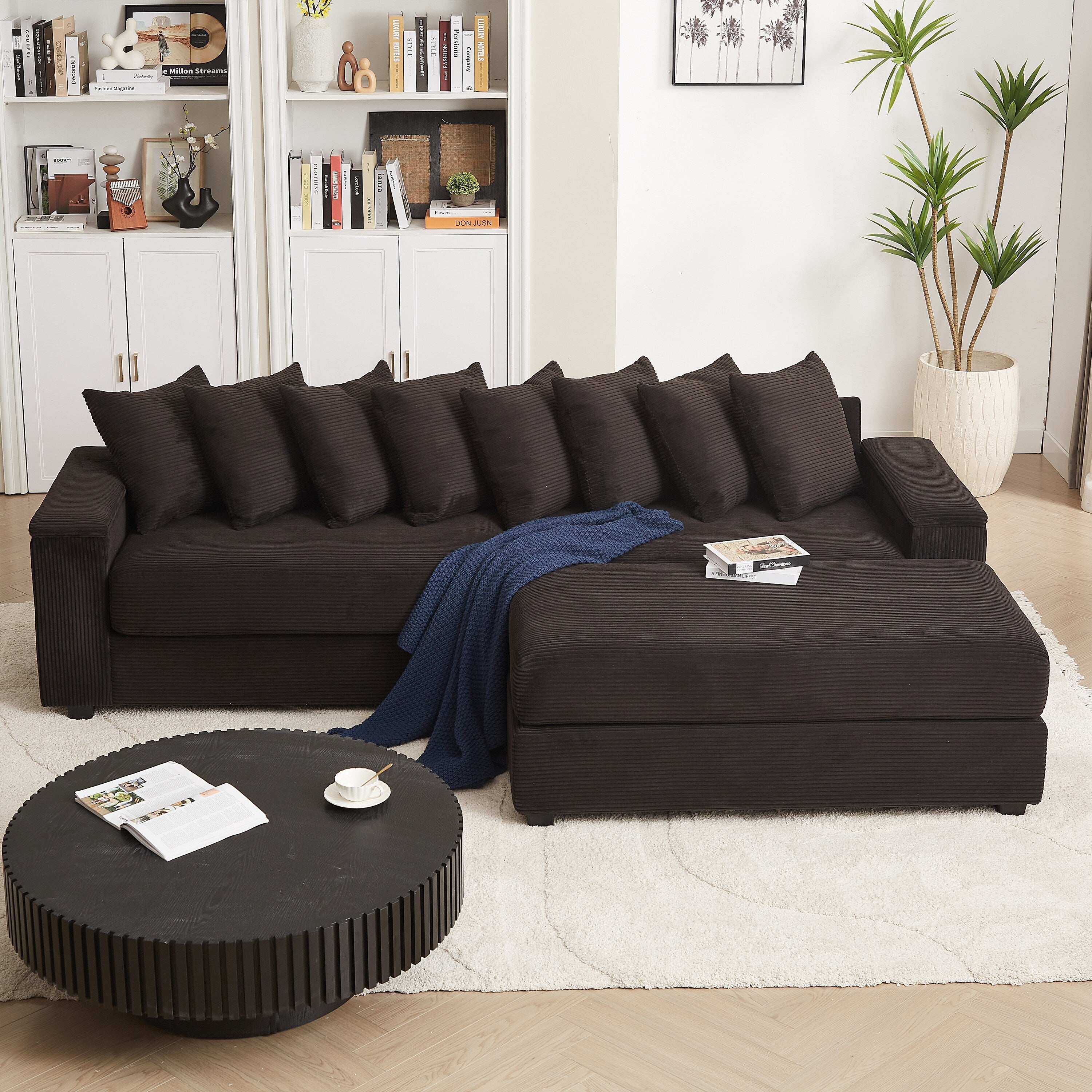 104-In Oversized Large Corduroy L Shaped Sofa with Chaise